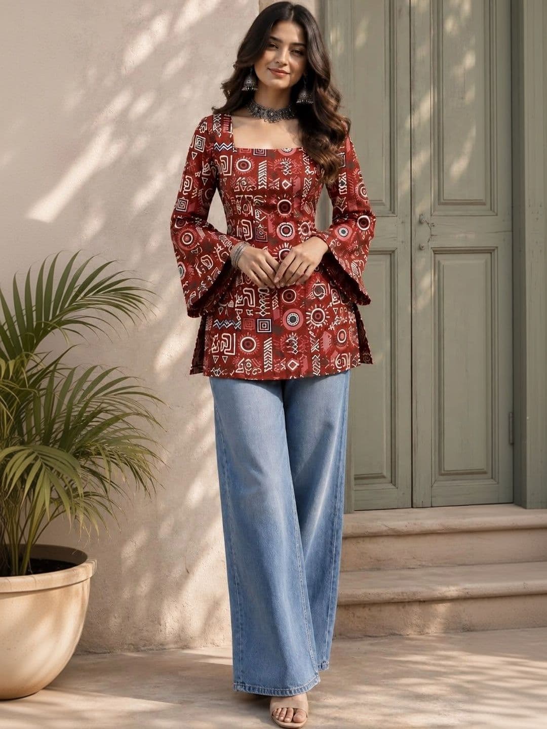 Sangria Women Printed Flared Sleeves Kurta - view 1
