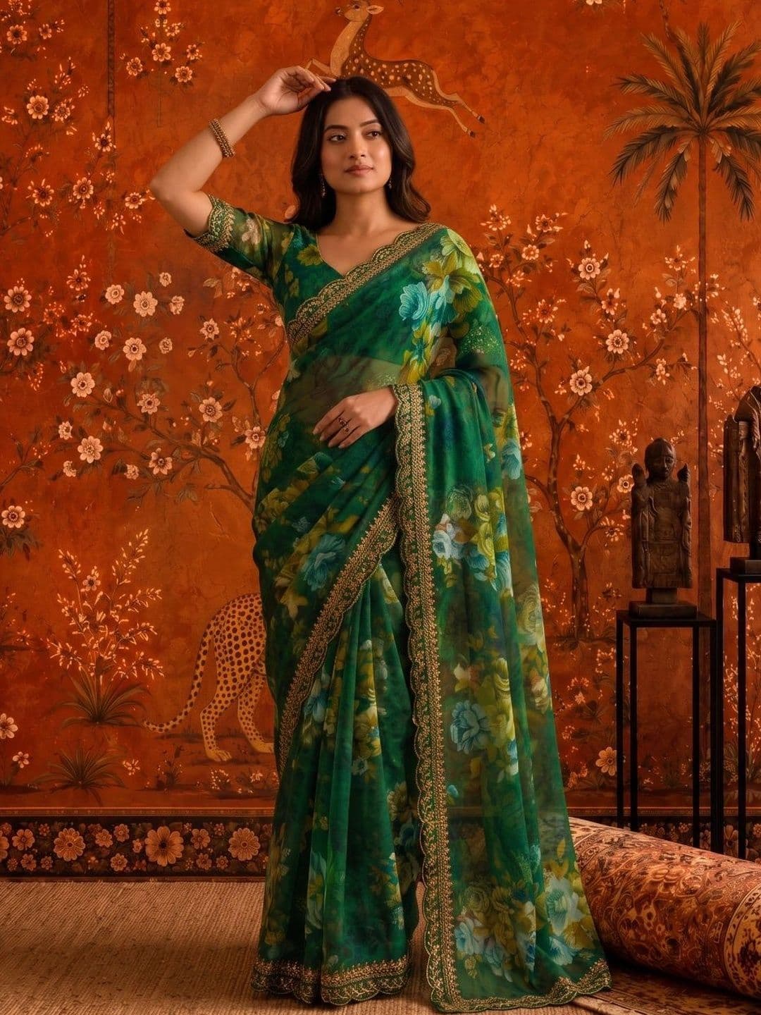 Sangria Floral Embroidered Poly Georgette Saree thumbnail 4