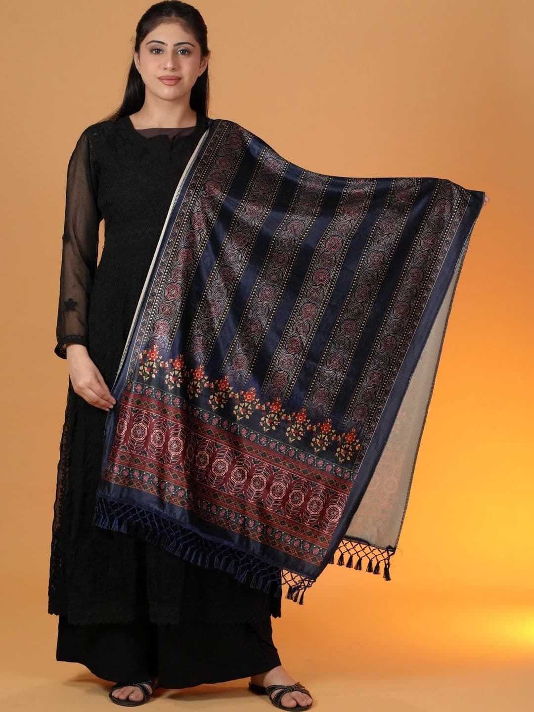 SHIFNEEN Women Ethnic Motifs Printed Velvet Shawl - view 1