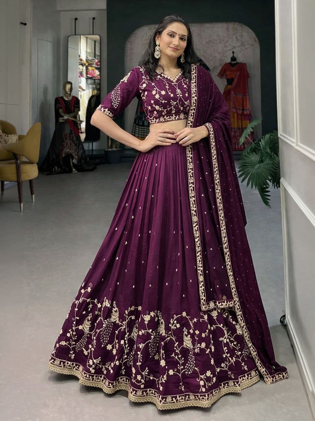 KRYSAL Embroidered Thread Work Semi-Stitched Lehenga & Blouse With Dupatta thumbnail 4