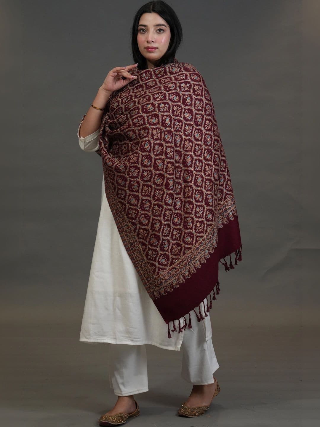 SHIFNEEN Women Ethnic Motifs Embroidered Acrylic Shawl - view 1