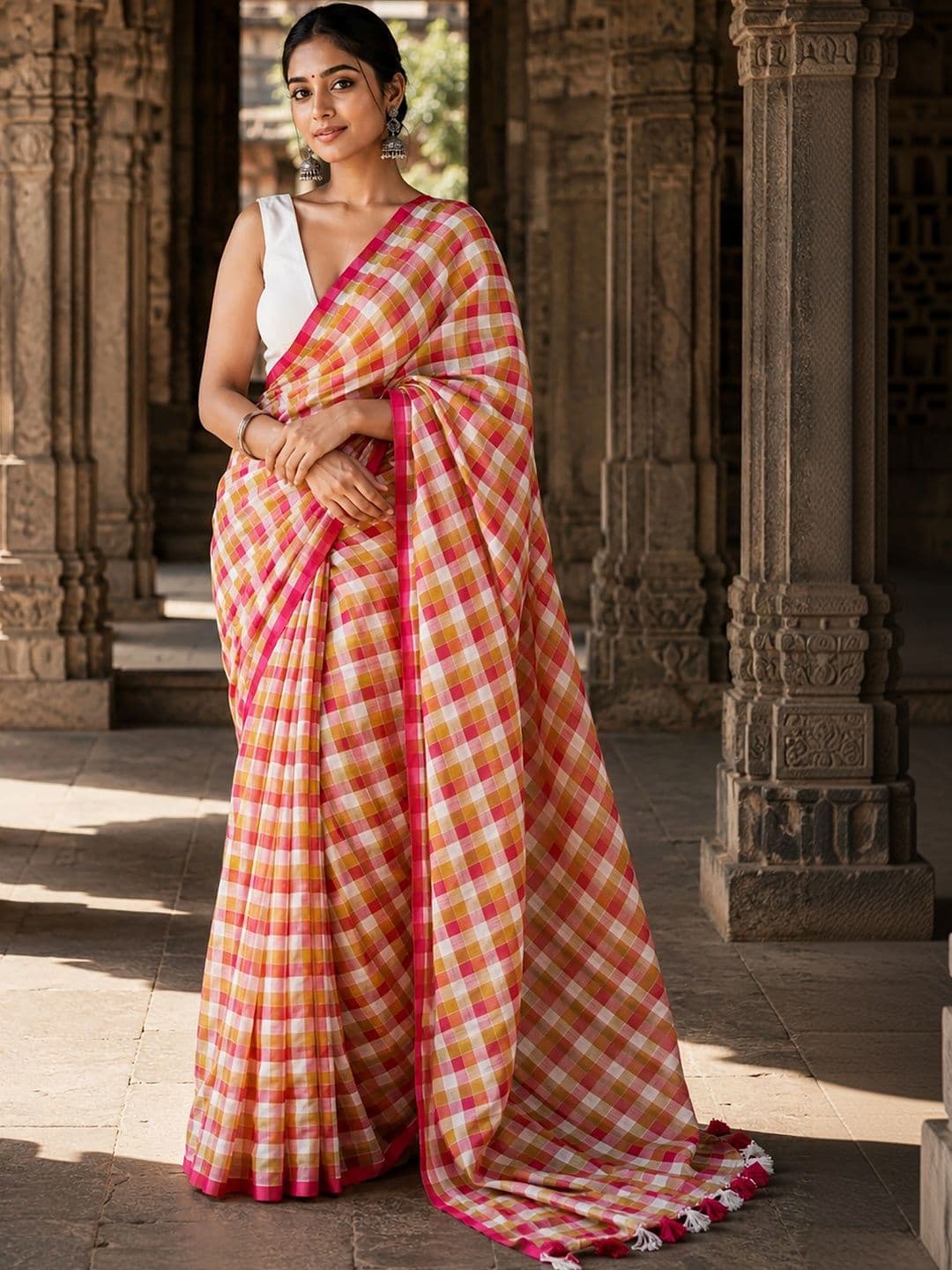 KALINI Linen Blend Designer Block Print Saree - view 1