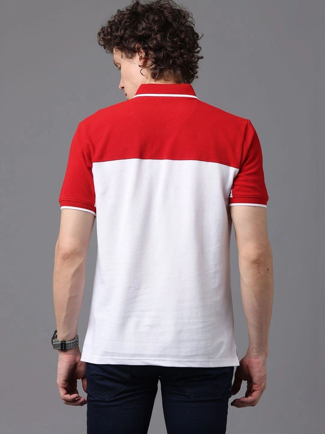 WEARHOUSE Men Colourblocked Polo Collar Slim Fit T-shirt thumbnail 5