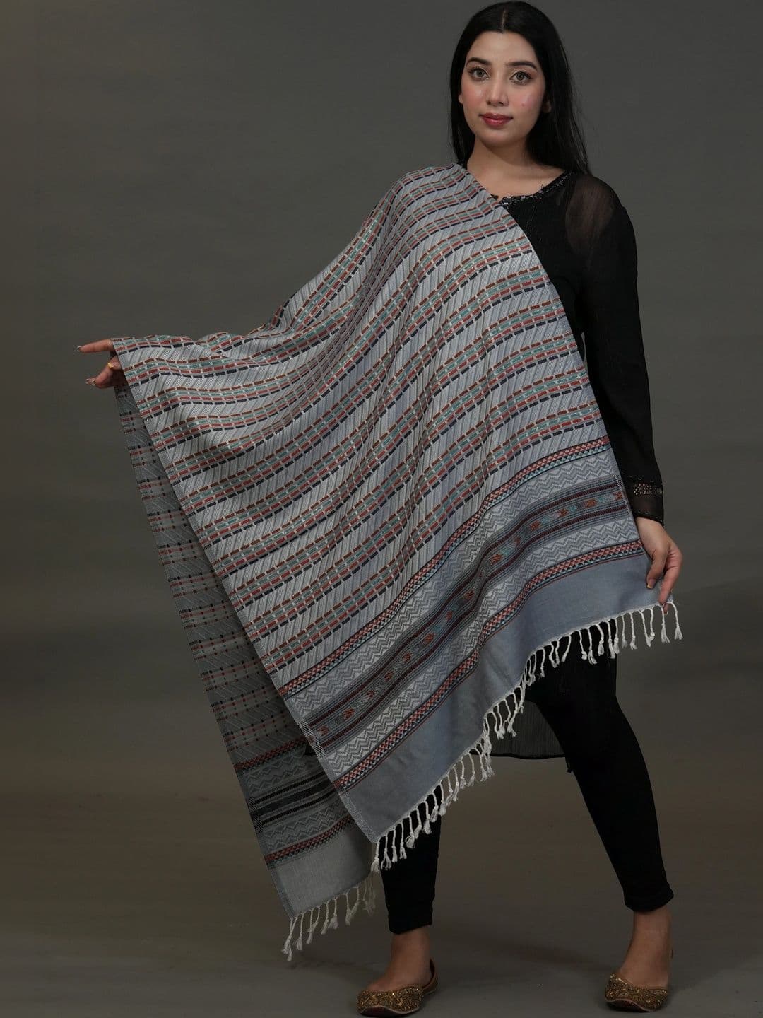SHIFNEEN Women Geometric Woven Design Acrylic Shawl thumbnail 4