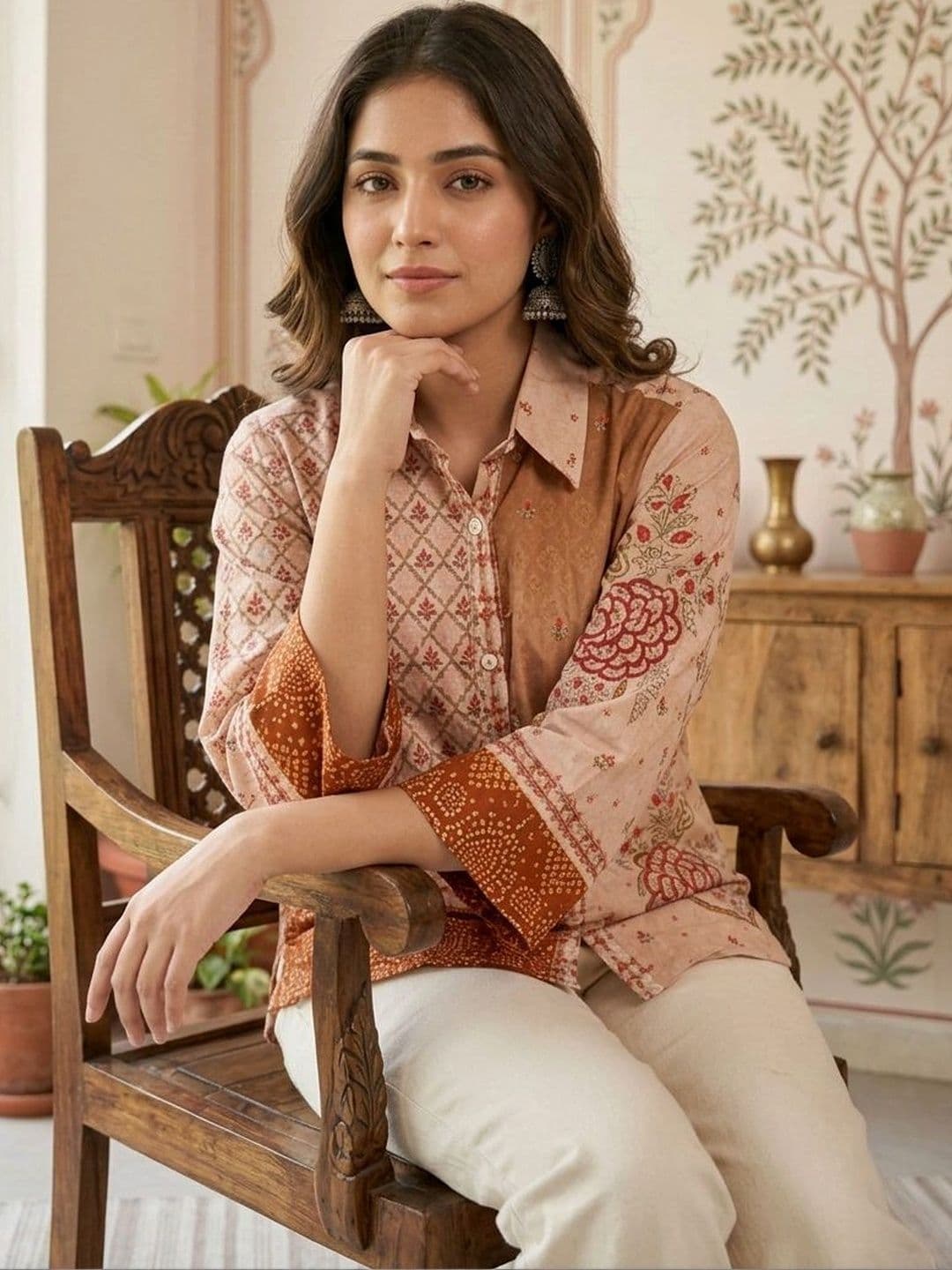 Anouk Ethnic Motifs Printed Shirt Collar Pure Cotton Blend Kurti thumbnail 6