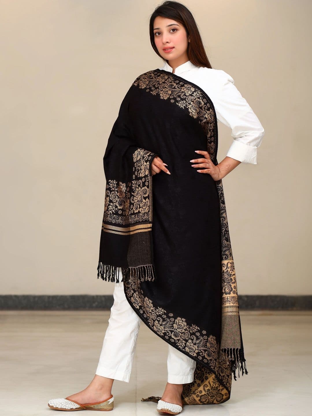 SHIFNEEN Women Ethnic Motifs Woven Design Acrylic Shawl thumbnail 4