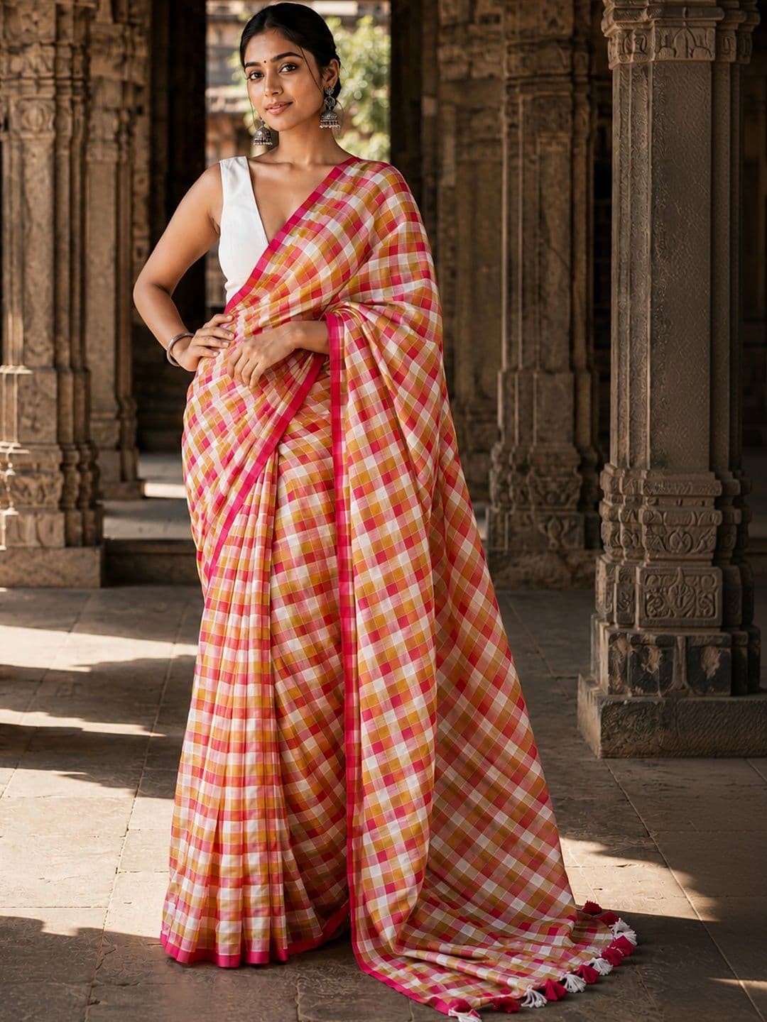 KALINI Linen Blend Designer Block Print Saree thumbnail 5