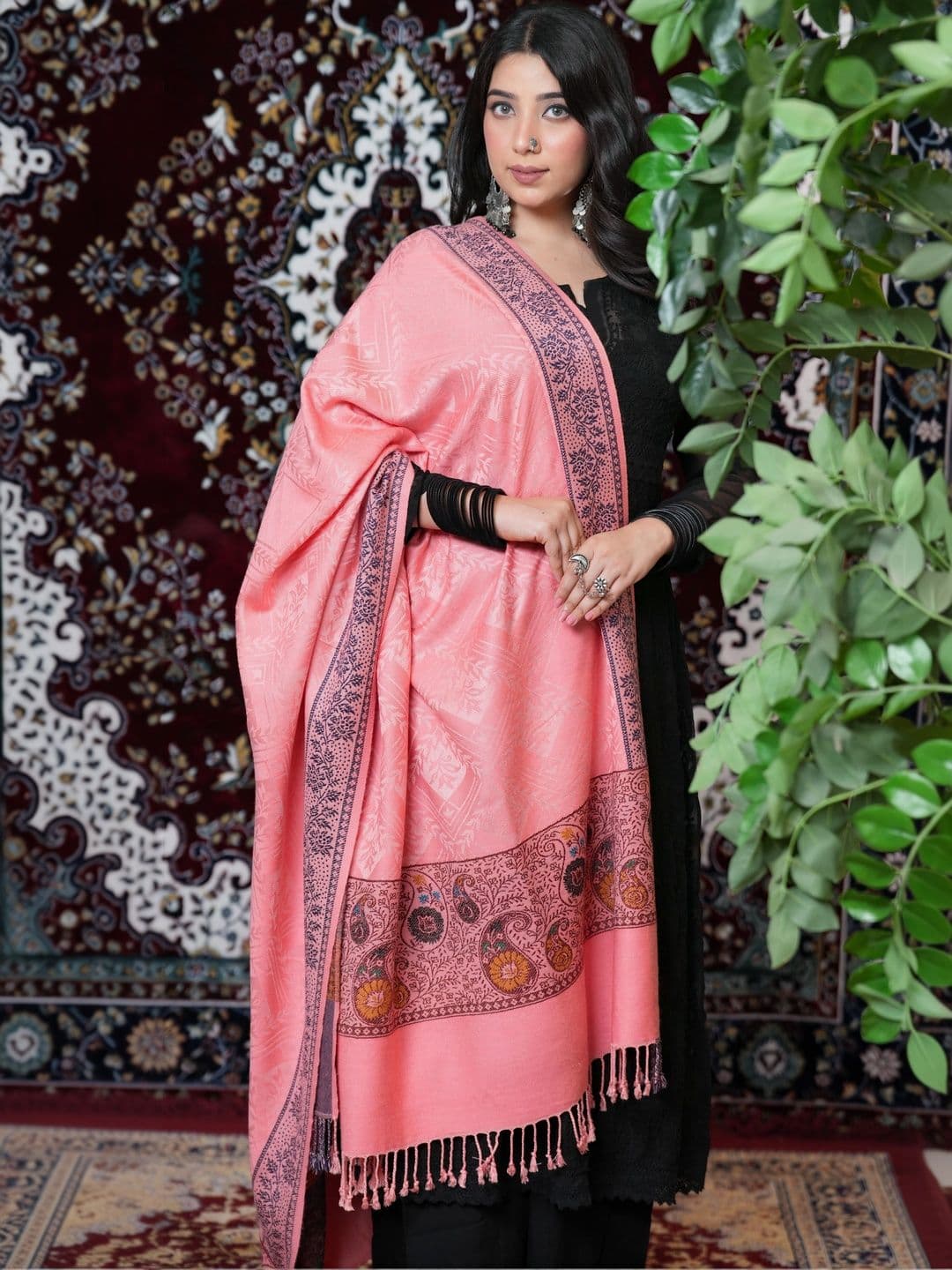 SHIFNEEN Women Paisley Embroidered Acrylic Shawl thumbnail 3
