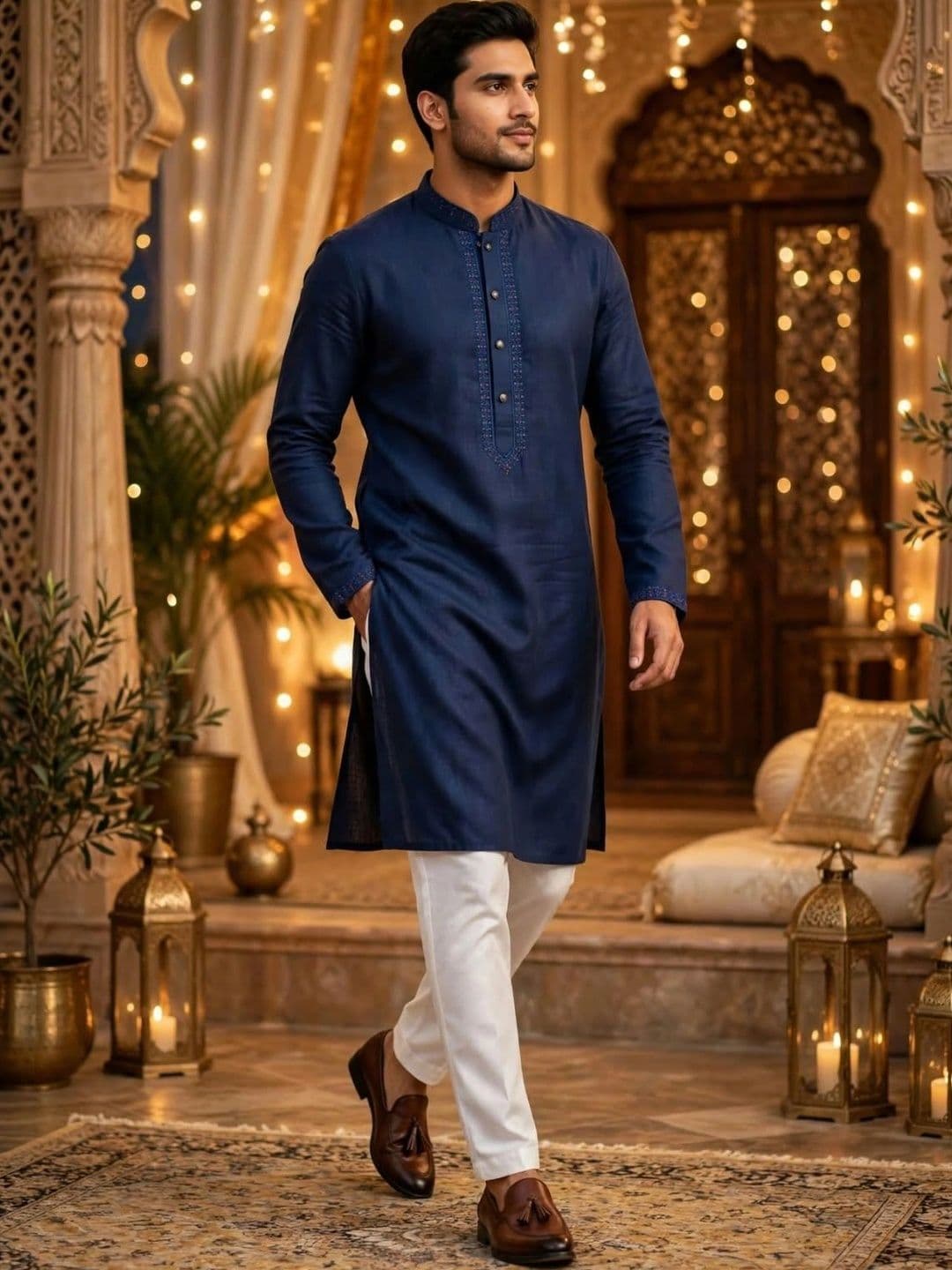 MEHWISH Men Embellished Thread Work Handloom Kurta thumbnail 2
