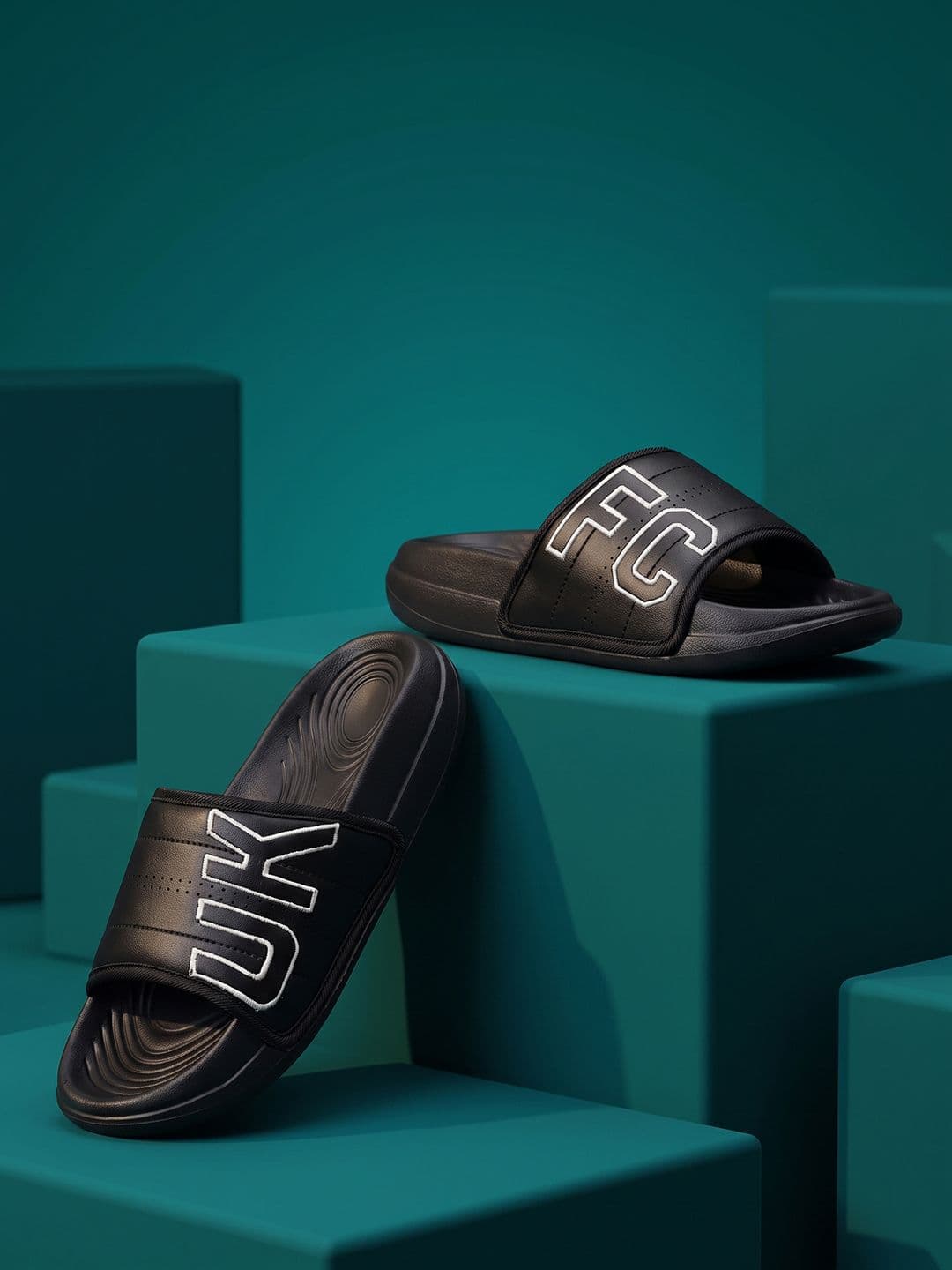 FCUK Men Brand Logo Printed Textured Sliders - view 1