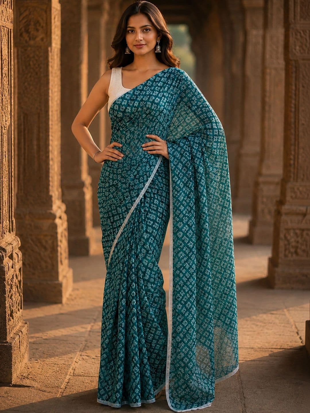 KALINI Linen Blend Designer Block Print Saree thumbnail 5
