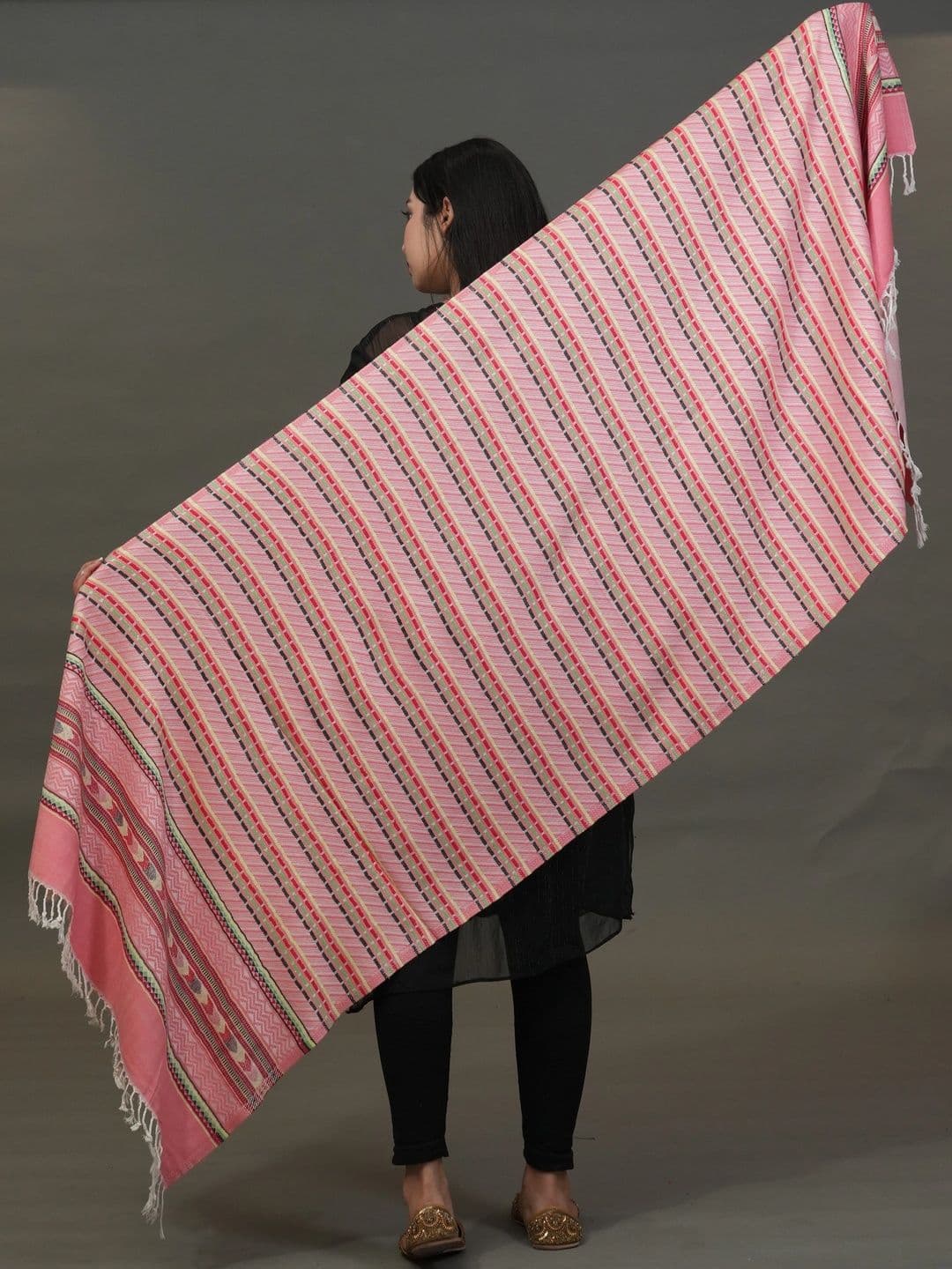SHIFNEEN Women Striped Woven Design Acrylic Shawl thumbnail 2