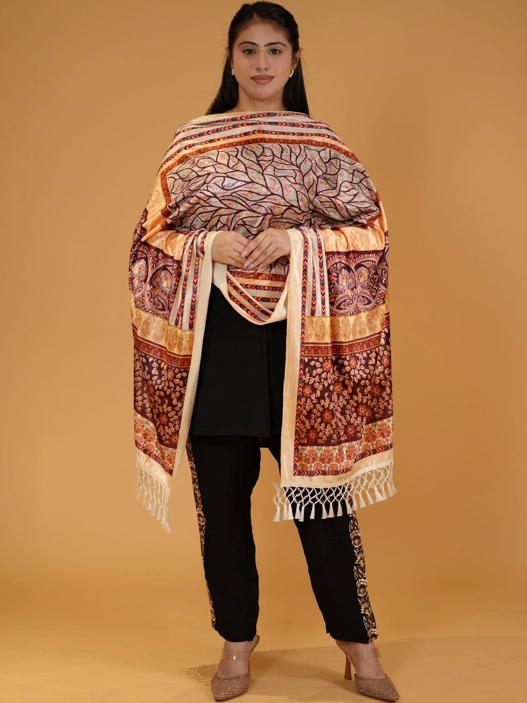 SHIFNEEN Women Botanical Printed Velvet Shawl - view 1