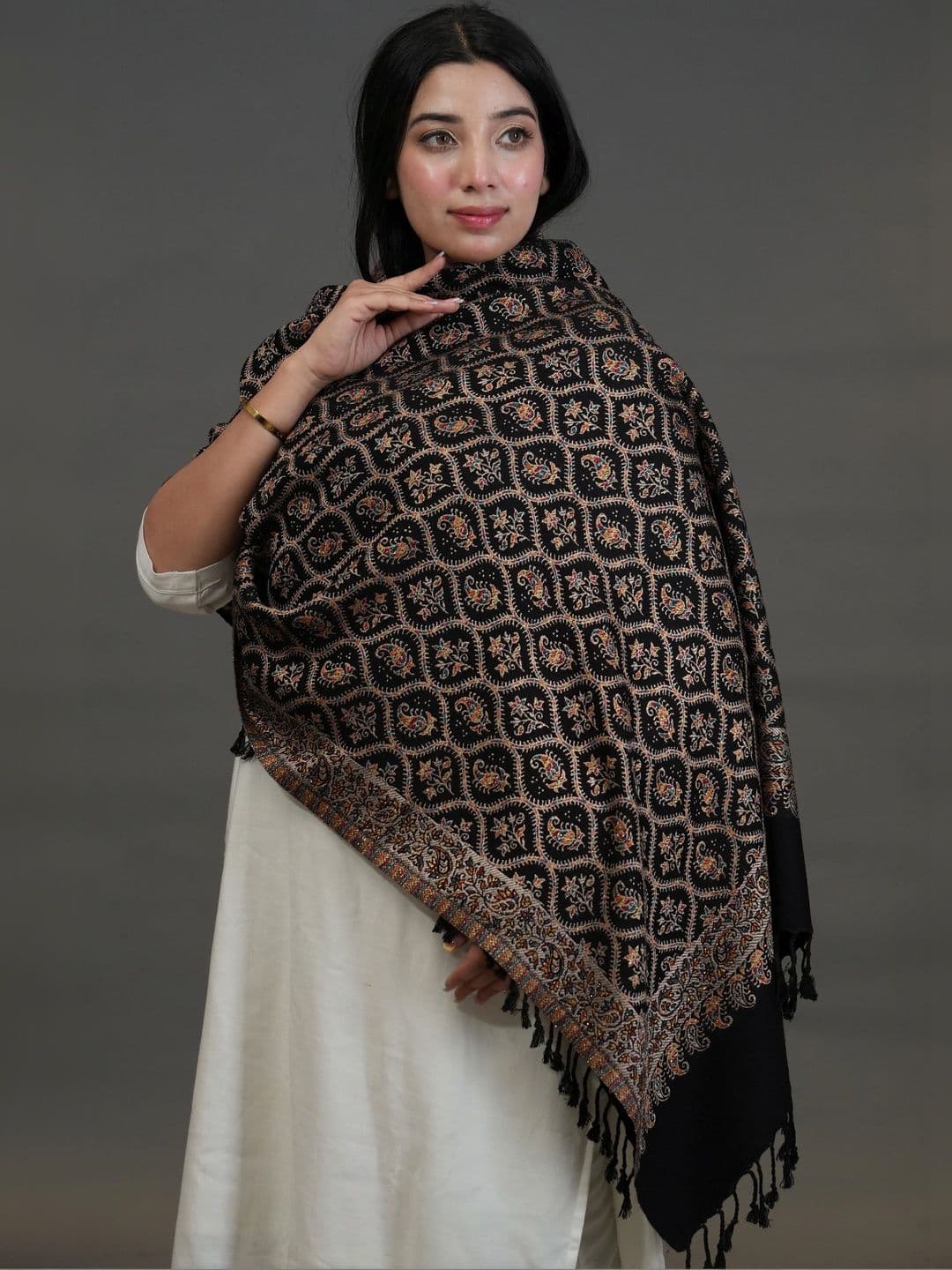 SHIFNEEN Women Ethnic Motifs Embroidered Acrylic Shawl thumbnail 4
