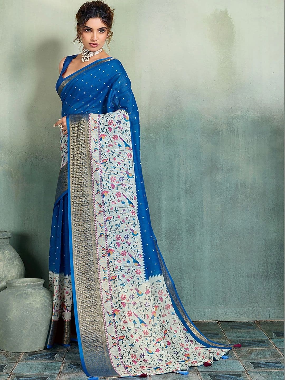 AMRUTKALA SAREES Floral Zari Designer Block Print Saree thumbnail 5