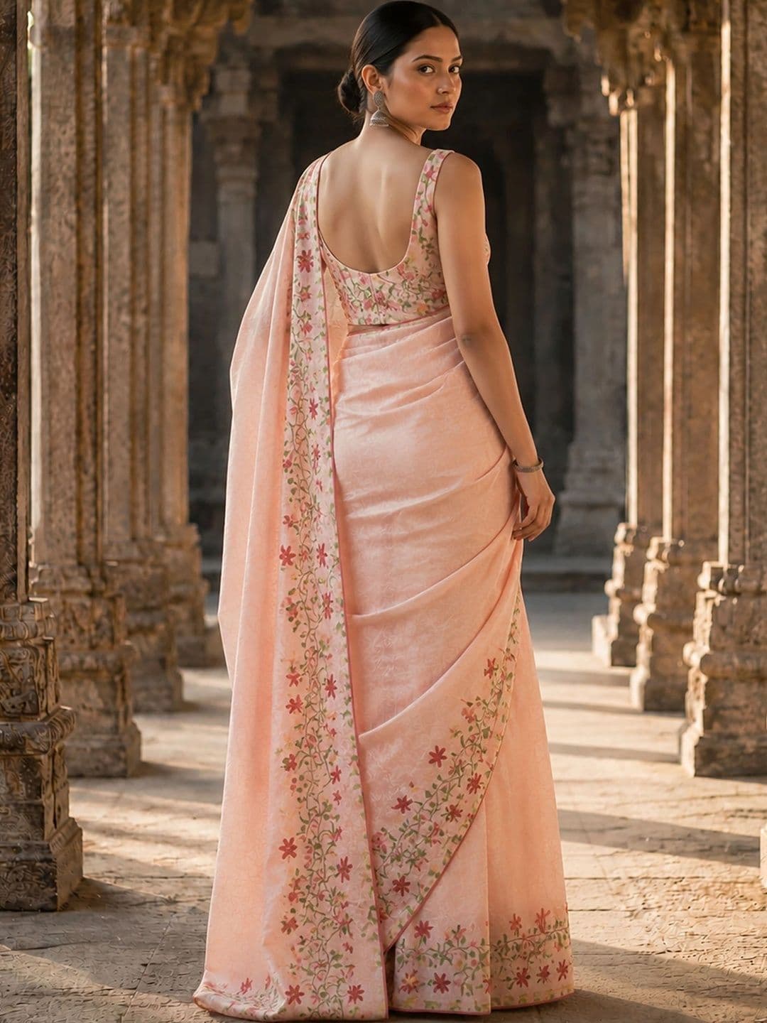 Aldwych Embroidered Linen Blend Designer Block Print Saree thumbnail 5