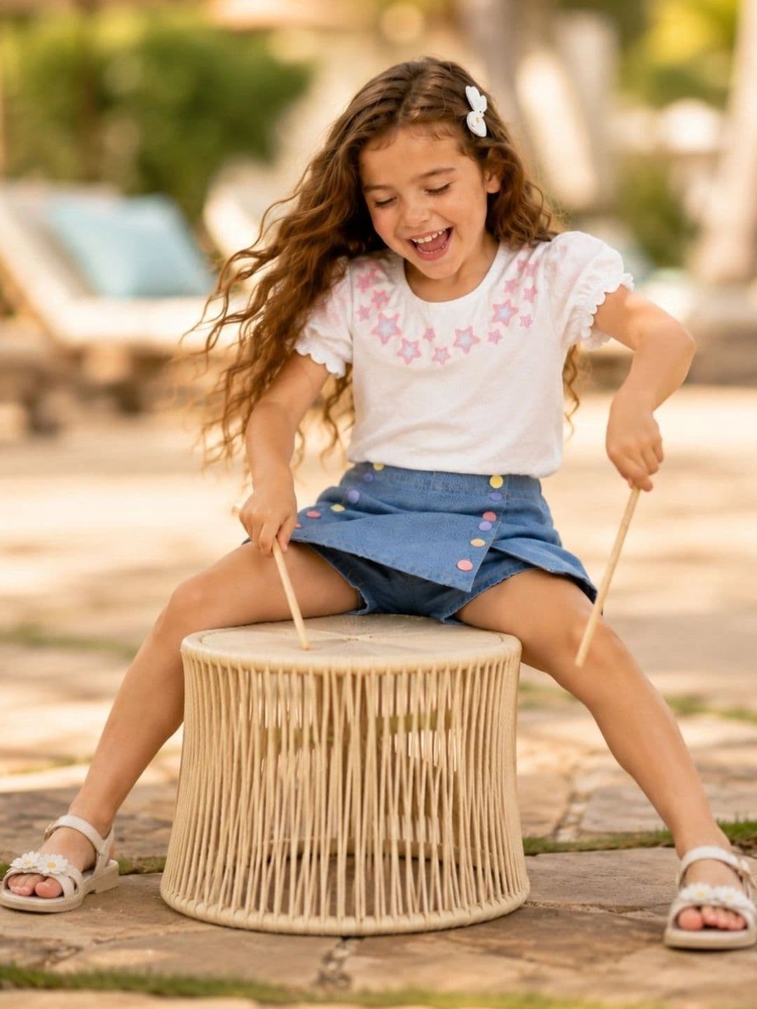 PILOLO Girls Solid Denim Casual Straight Knee Length A-Line Skirt thumbnail 3