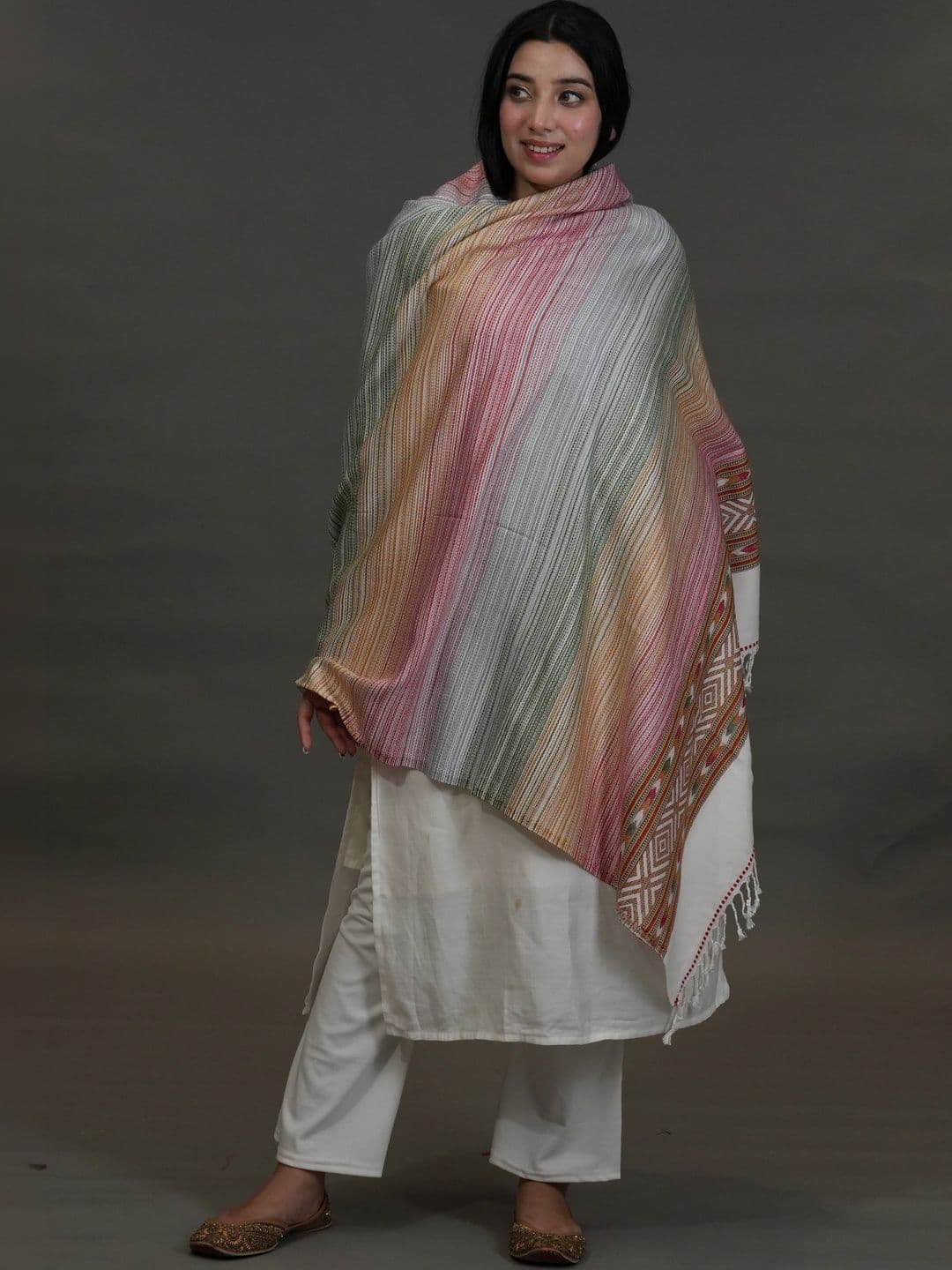 SHIFNEEN Women Geometric Woven Design Acrylic Shawl thumbnail 4