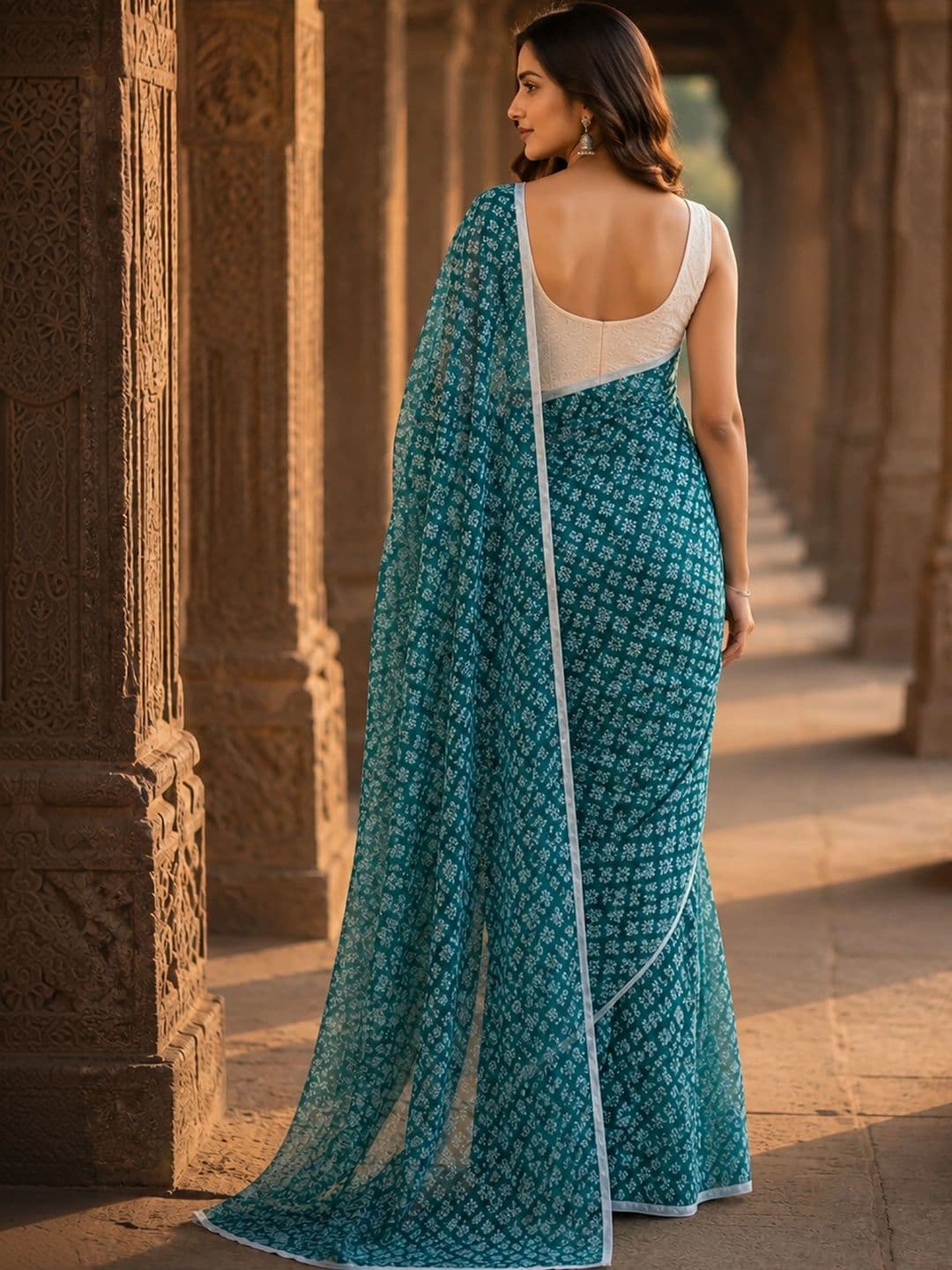 KALINI Linen Blend Designer Block Print Saree thumbnail 4