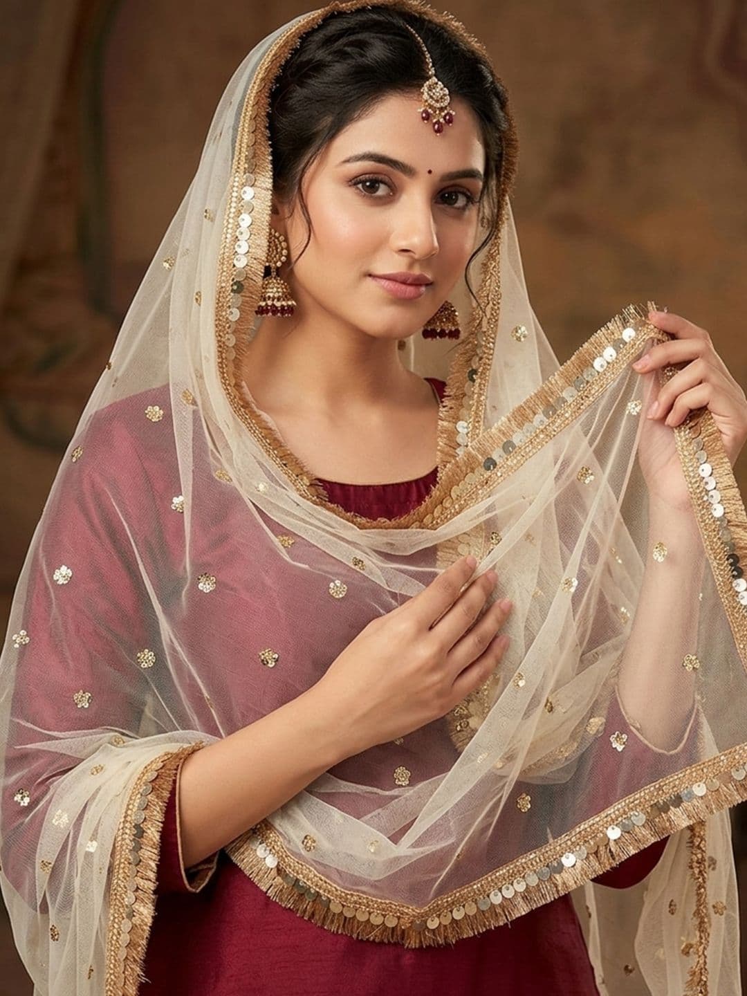Navti Creations Women Cream Sequined Dupatta thumbnail 4