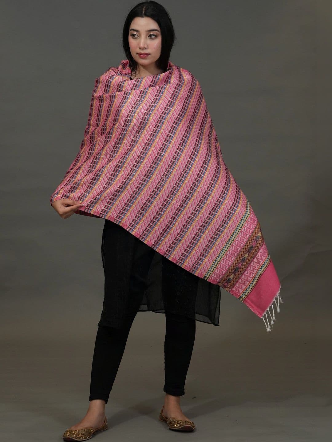 SHIFNEEN Women Geometric Woven Design Acrylic Shawl thumbnail 5