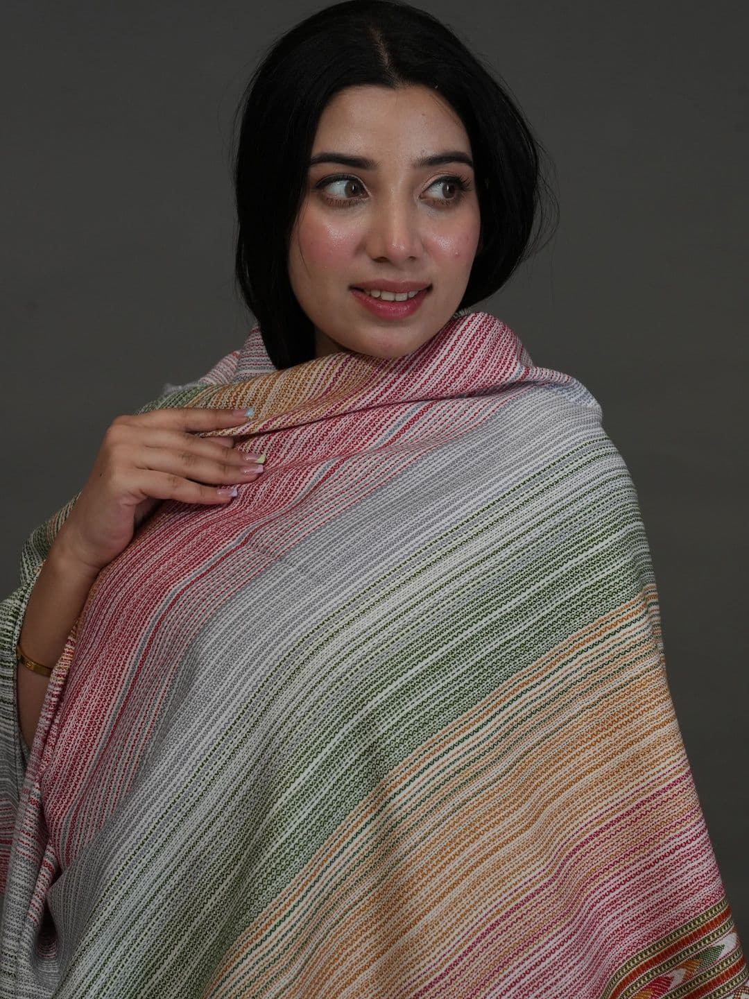 SHIFNEEN Women Geometric Woven Design Acrylic Shawl thumbnail 2