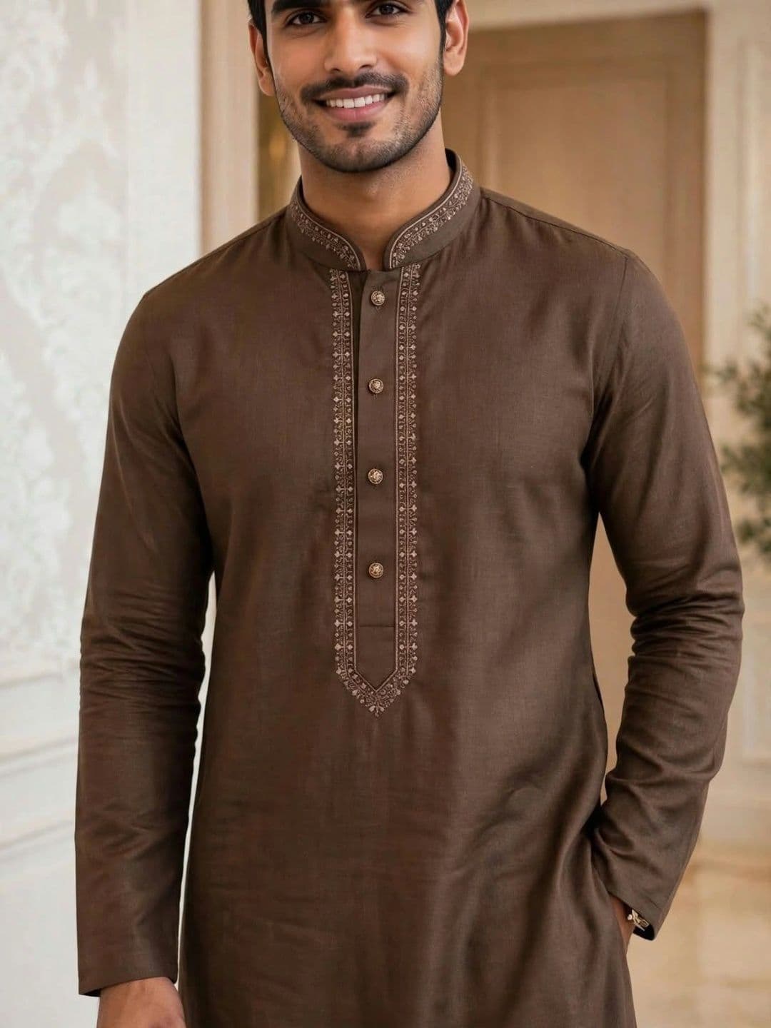 MEHWISH Men Ethnic Motifs Embroidered Thread Work Handloom Kurta thumbnail 2