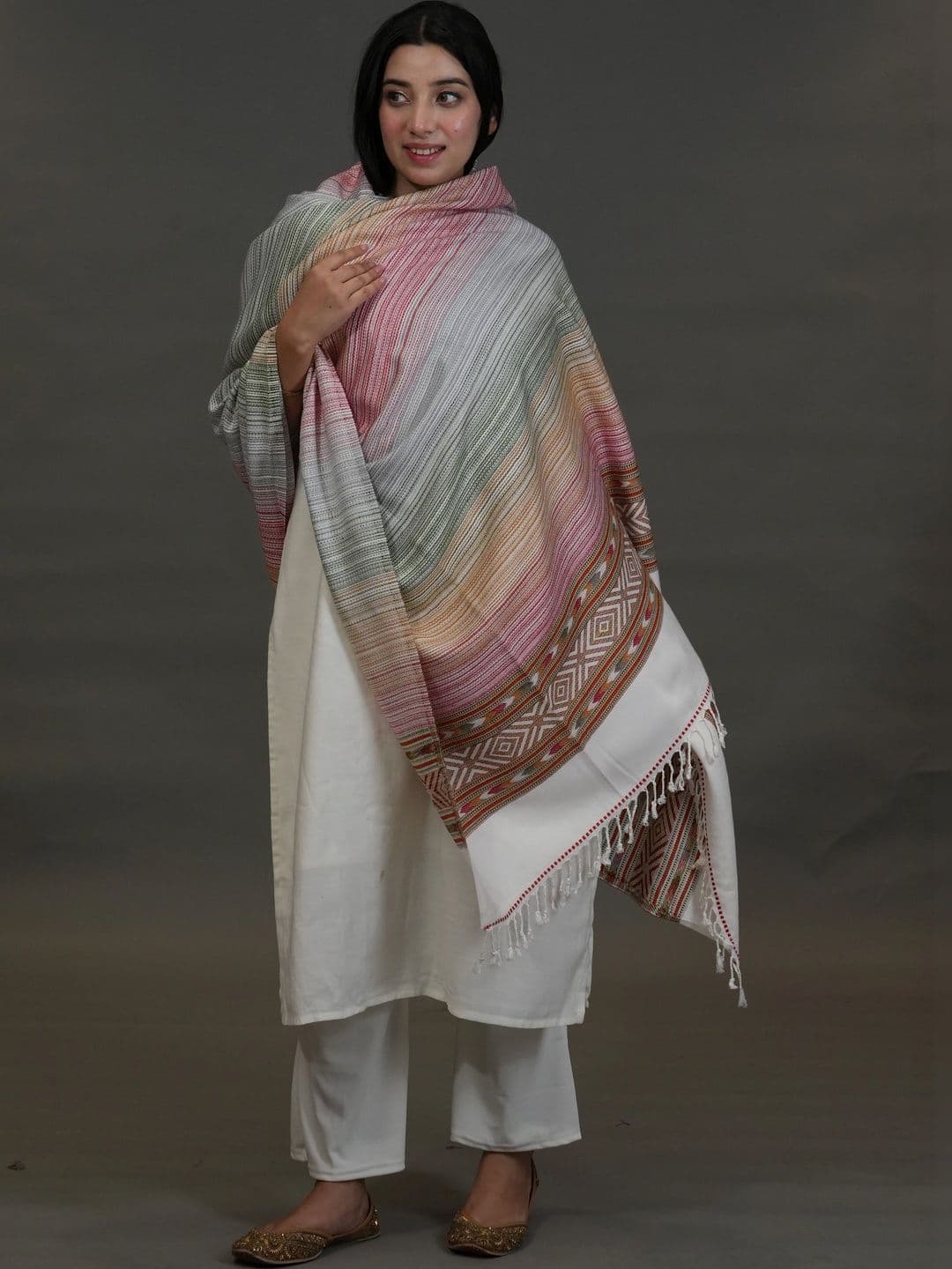 SHIFNEEN Women Geometric Woven Design Acrylic Shawl - view 1