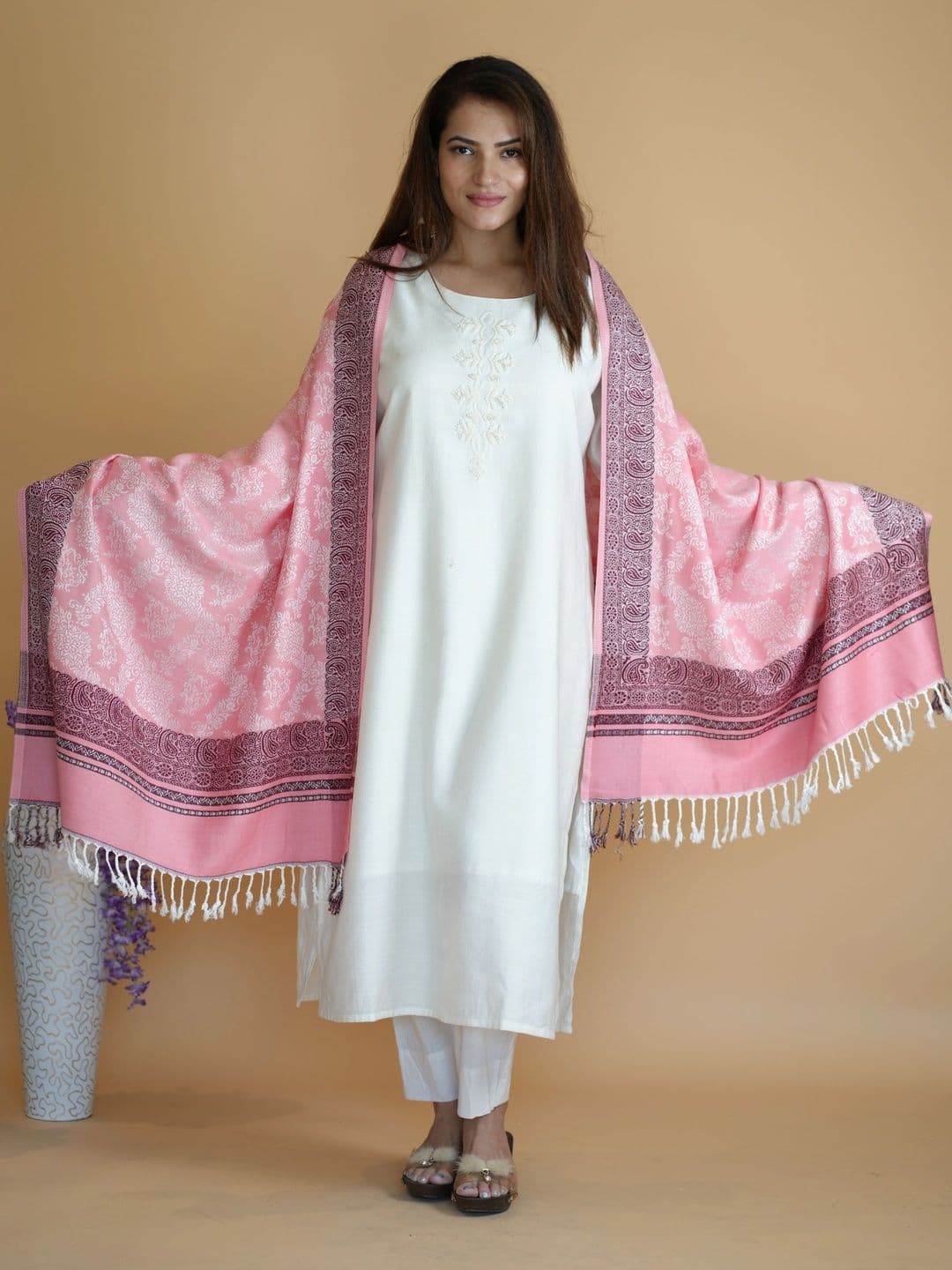 SHIFNEEN Women Ethnic Motifs Woven Design Acrylic Shawl - view 1
