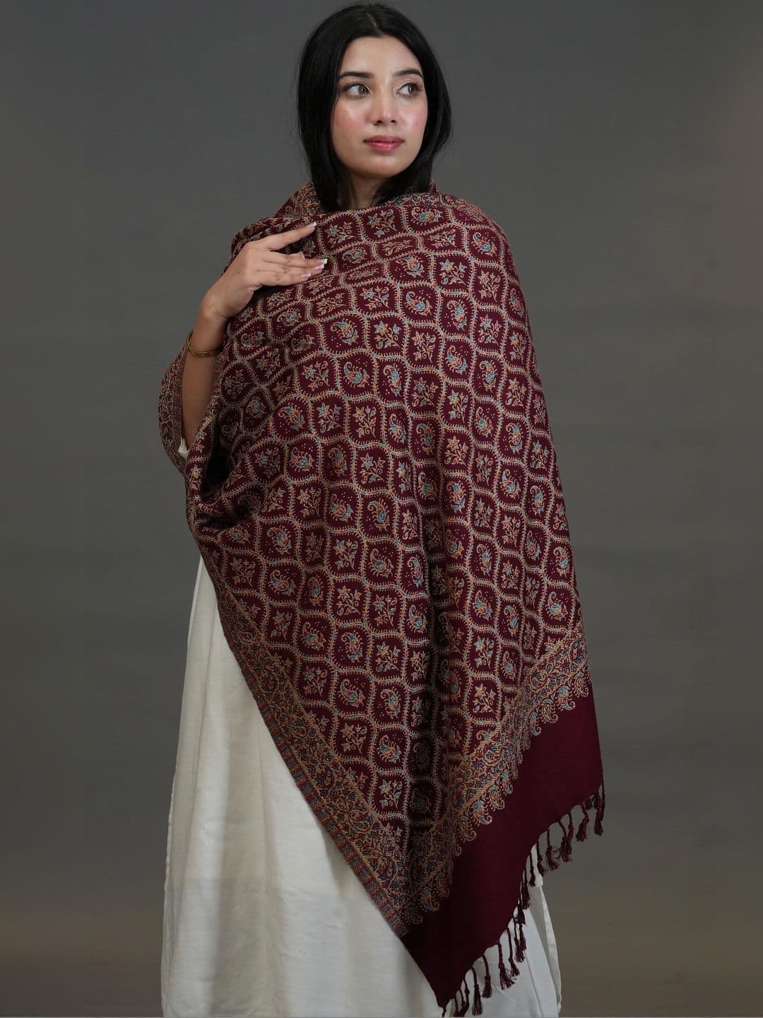 SHIFNEEN Women Ethnic Motifs Embroidered Acrylic Shawl thumbnail 3