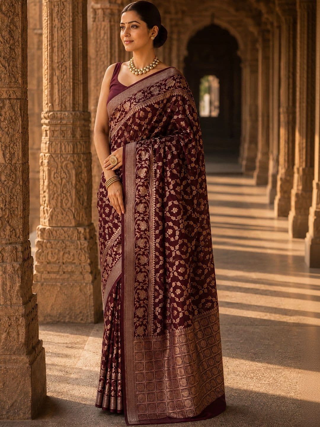 Anjaneya Sarees Woven Design Zari Silk Blend Designer Banarasi Saree thumbnail 2