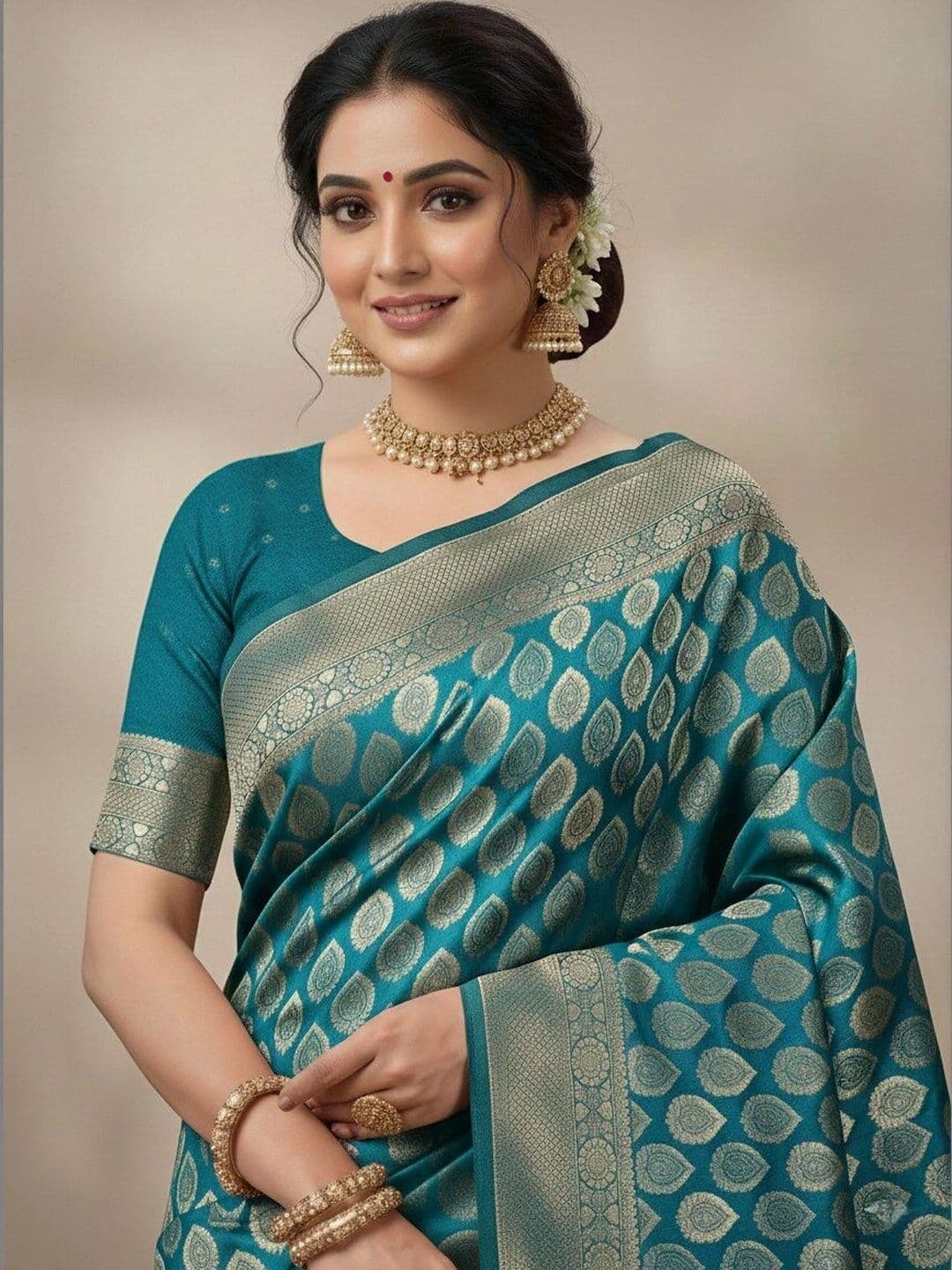 JISHA CREATION Woven Design Zari Art Silk Banarasi Saree thumbnail 2
