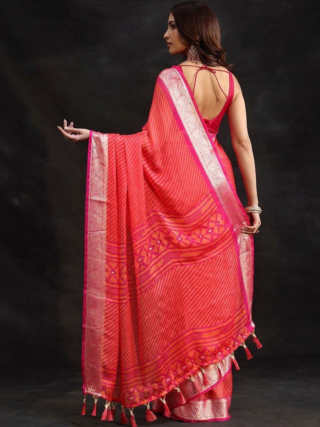 Libas Striped Pure Chiffon Saree thumbnail 3