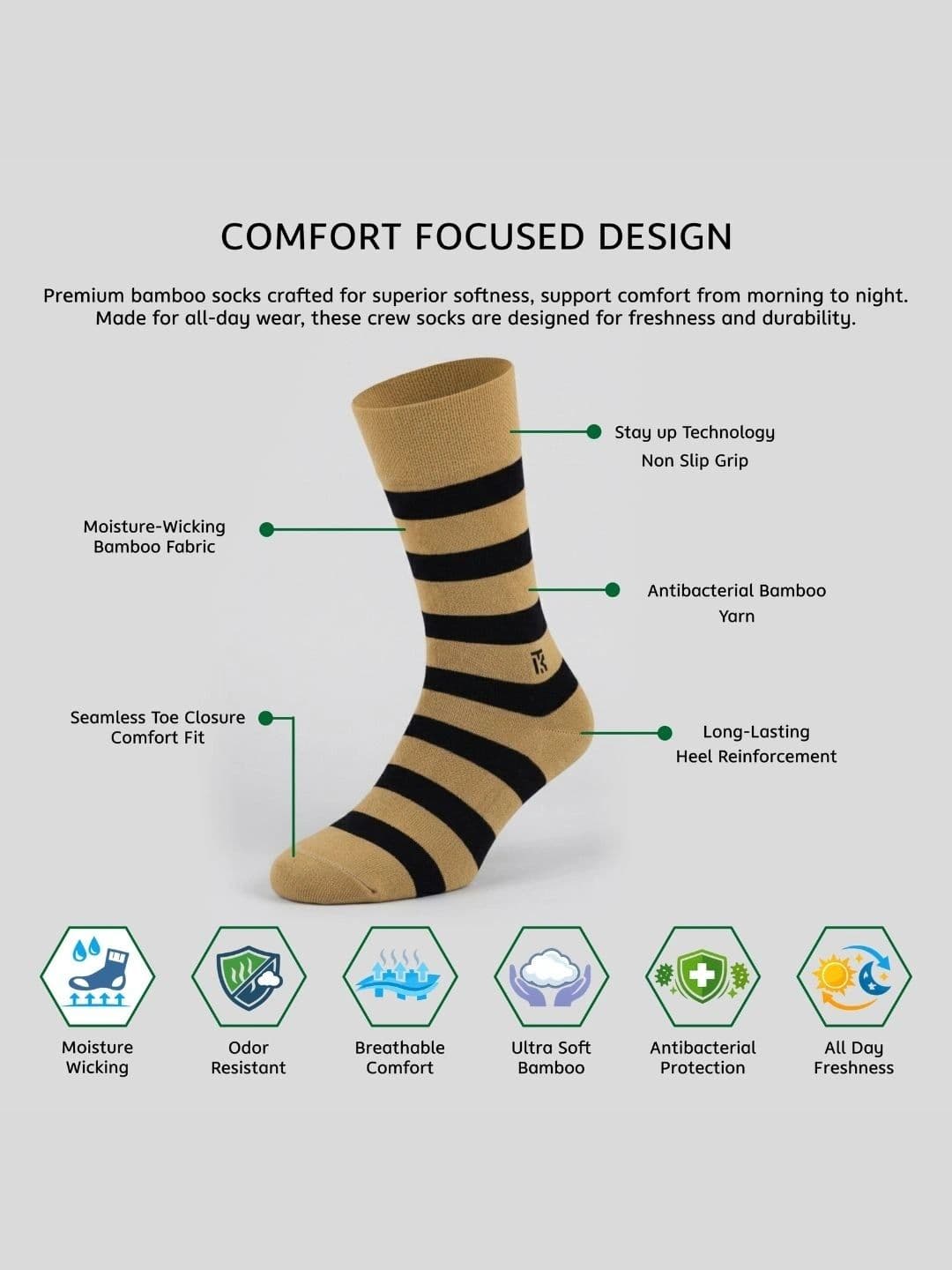 Kikitoes Men Pack of 3 Assorted Bamboo Striped Above Ankle Socks thumbnail 5