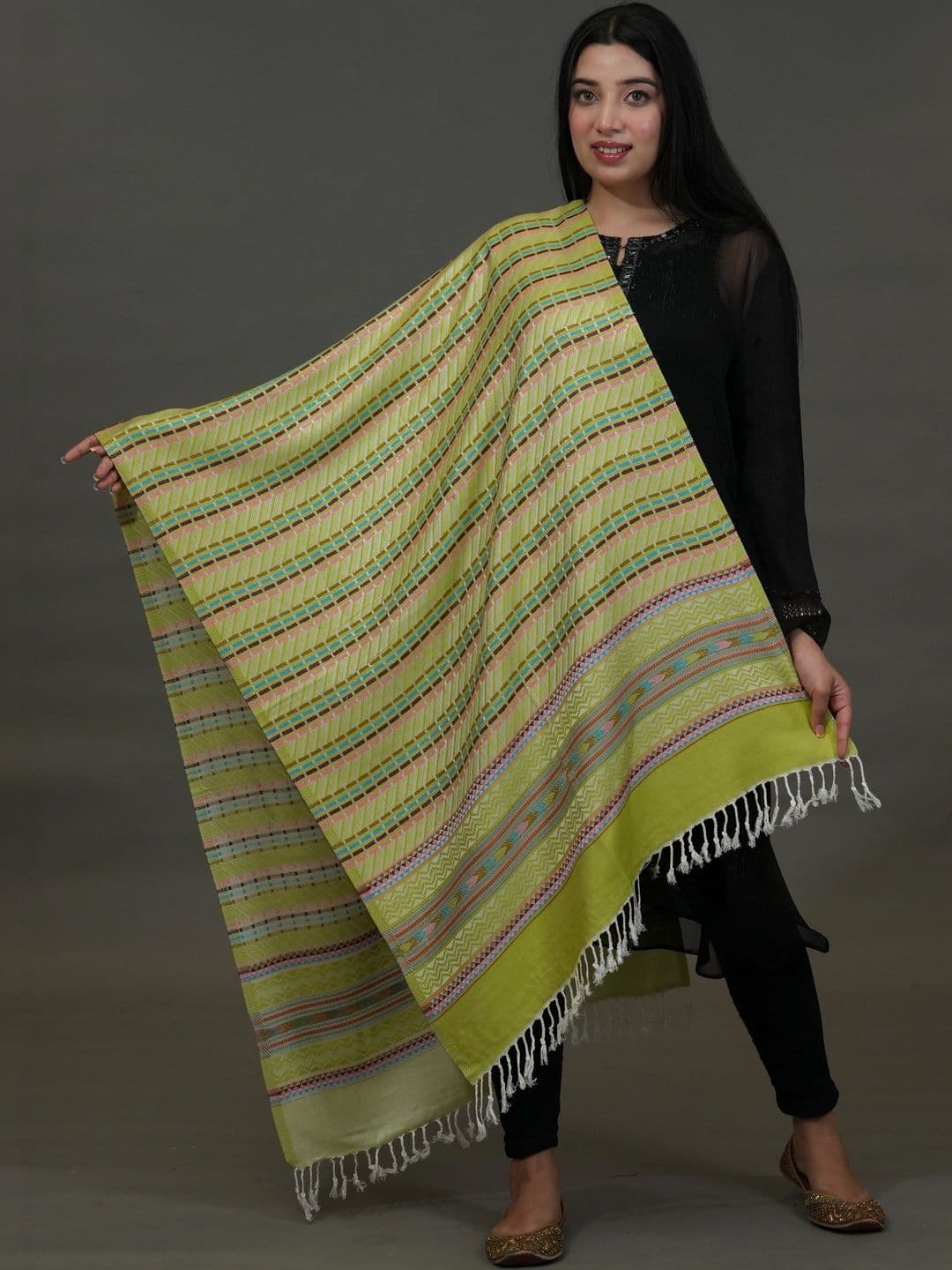 SHIFNEEN Women Geometric Woven Design Acrylic Shawl thumbnail 3