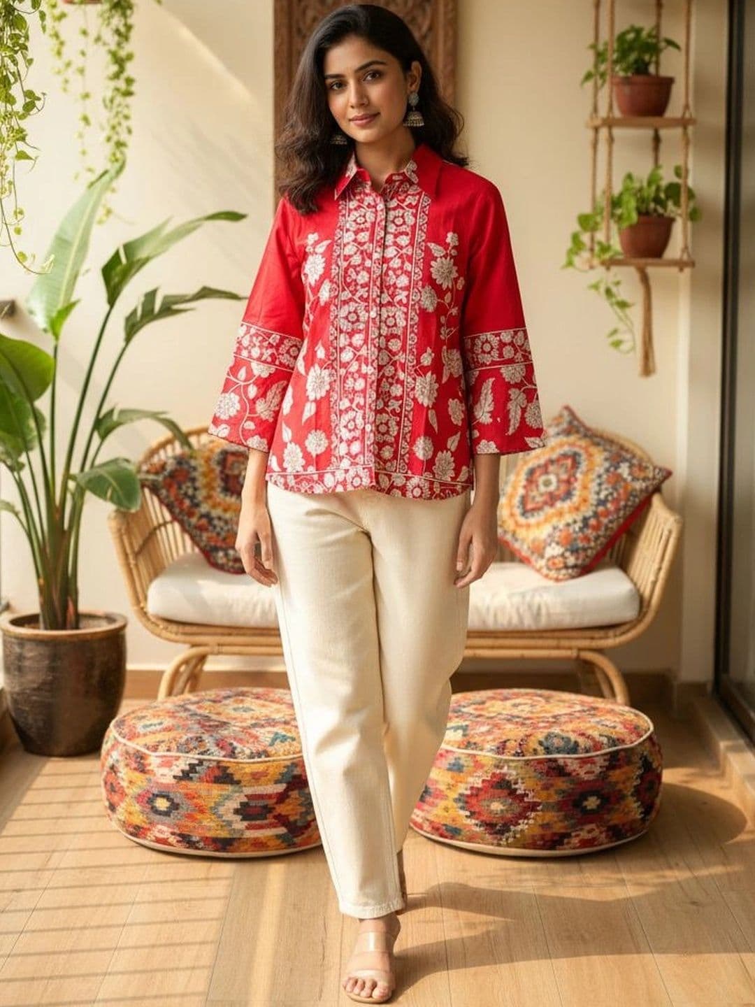 Anouk Floral Embroidered Shirt Collar Pure Cotton Blend Kurti thumbnail 3