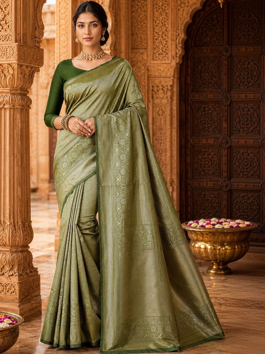 Anjaneya Sarees Woven Design Zari Silk Blend Designer Banarasi Saree - view 1