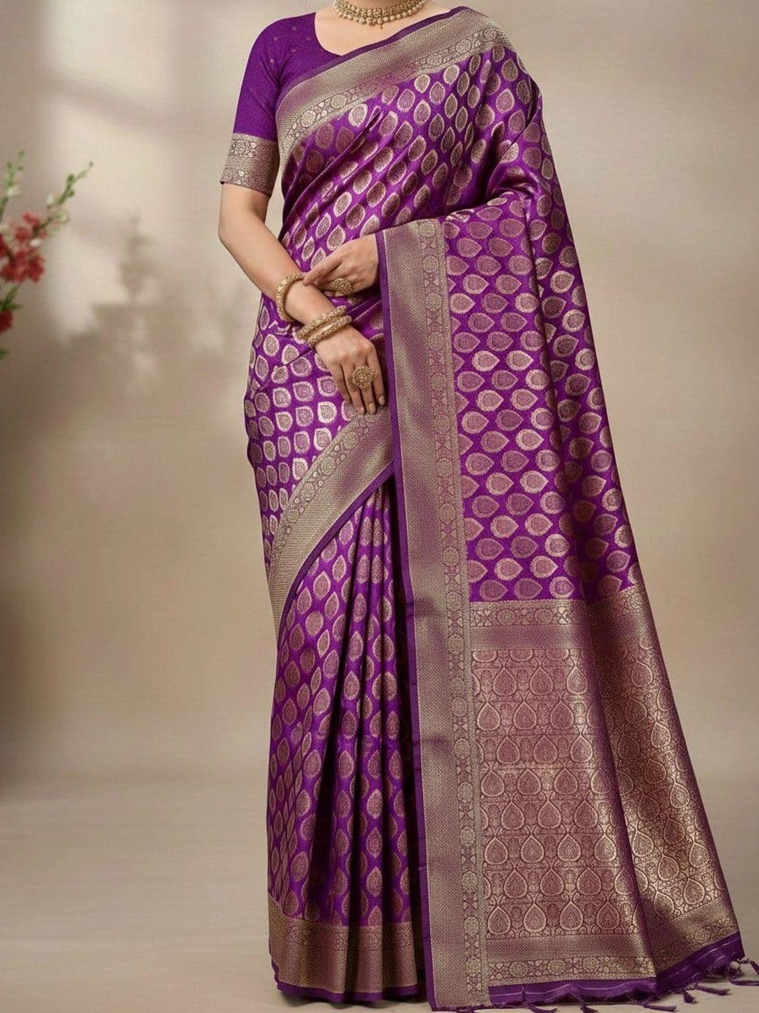 JISHA CREATION Woven Design Zari Art Silk Banarasi Saree thumbnail 2