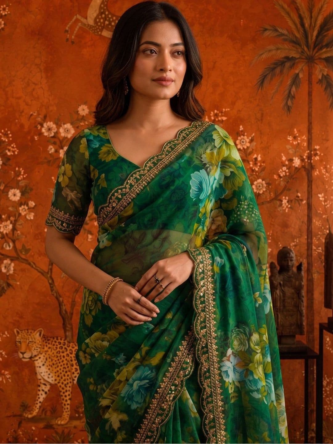 Sangria Floral Embroidered Poly Georgette Saree thumbnail 2