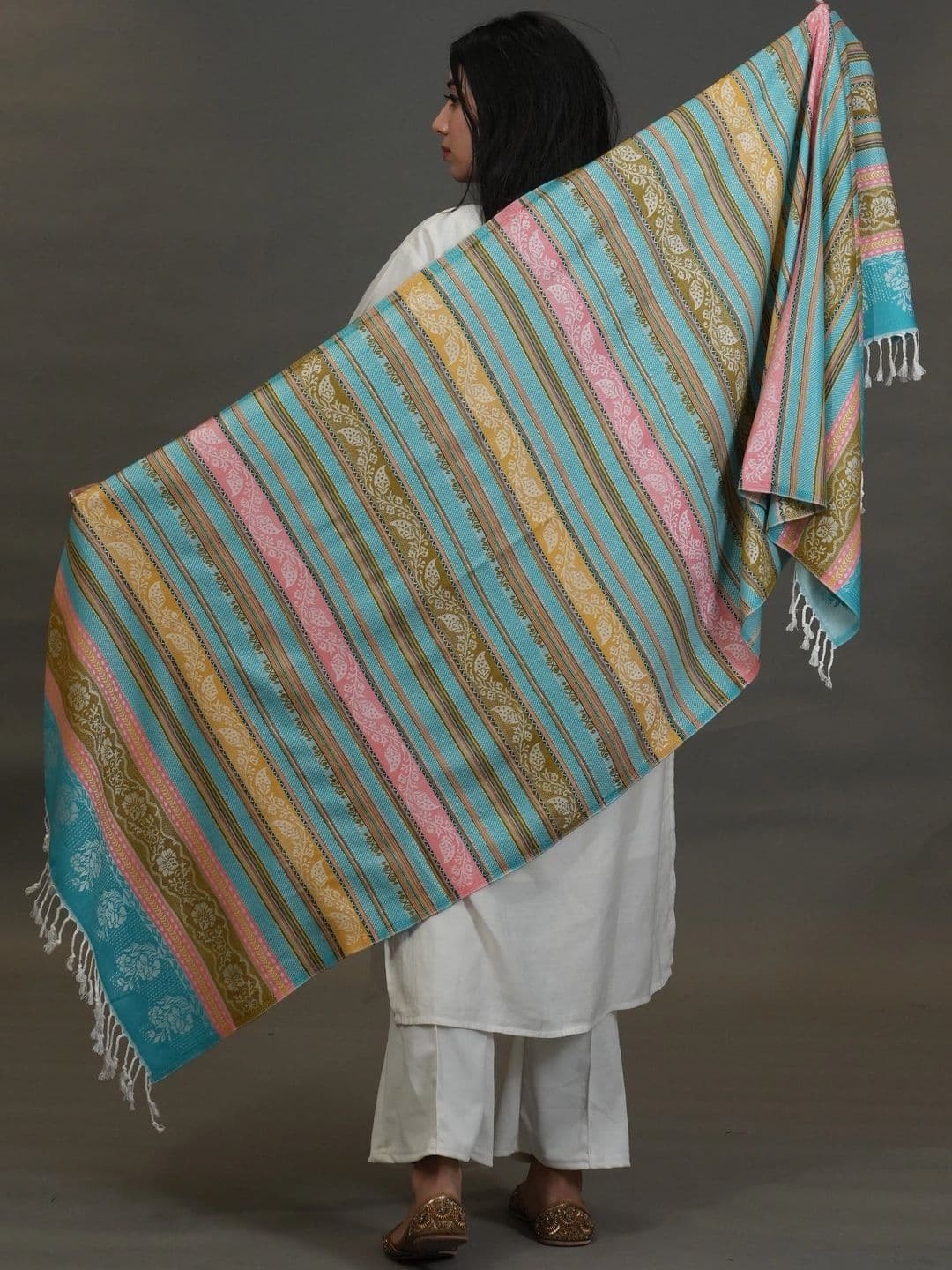 SHIFNEEN Women Striped Printed Acrylic Shawl thumbnail 4