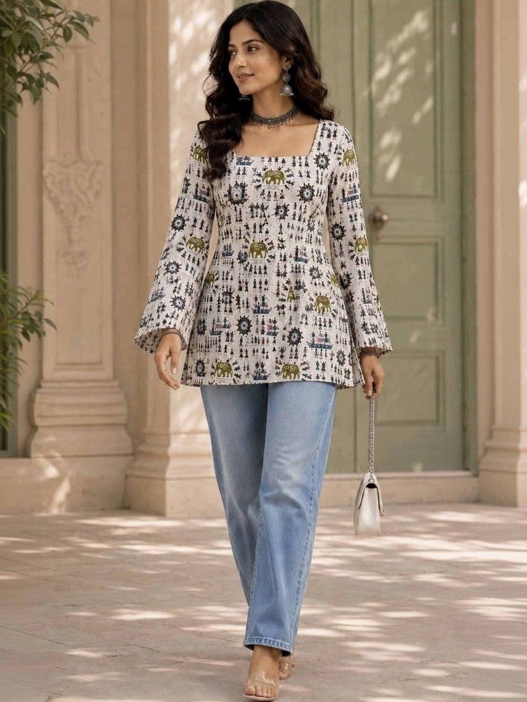 Sangria Women Ethnic Motifs Printed Flared Sleeves Indie Prints Kurta - view 1