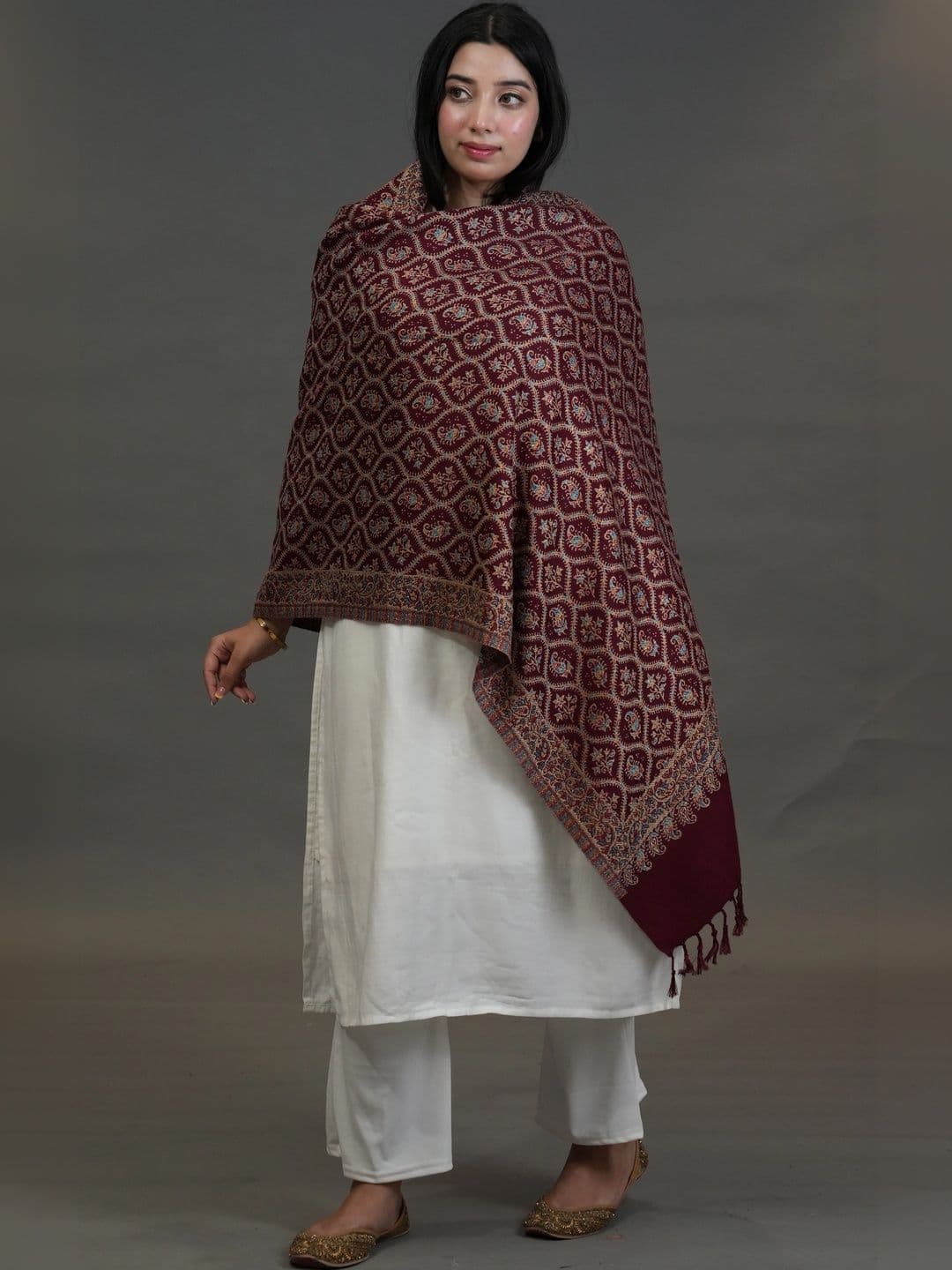 SHIFNEEN Women Ethnic Motifs Embroidered Acrylic Shawl thumbnail 4