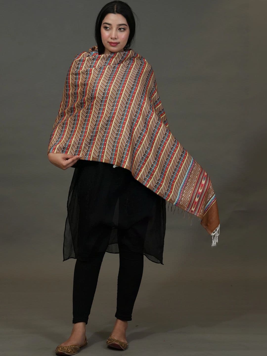 SHIFNEEN Women Geometric Woven Design Acrylic Shawl thumbnail 3