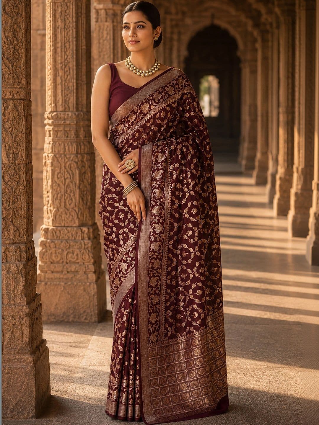 Anjaneya Sarees Woven Design Zari Silk Blend Designer Banarasi Saree - view 1