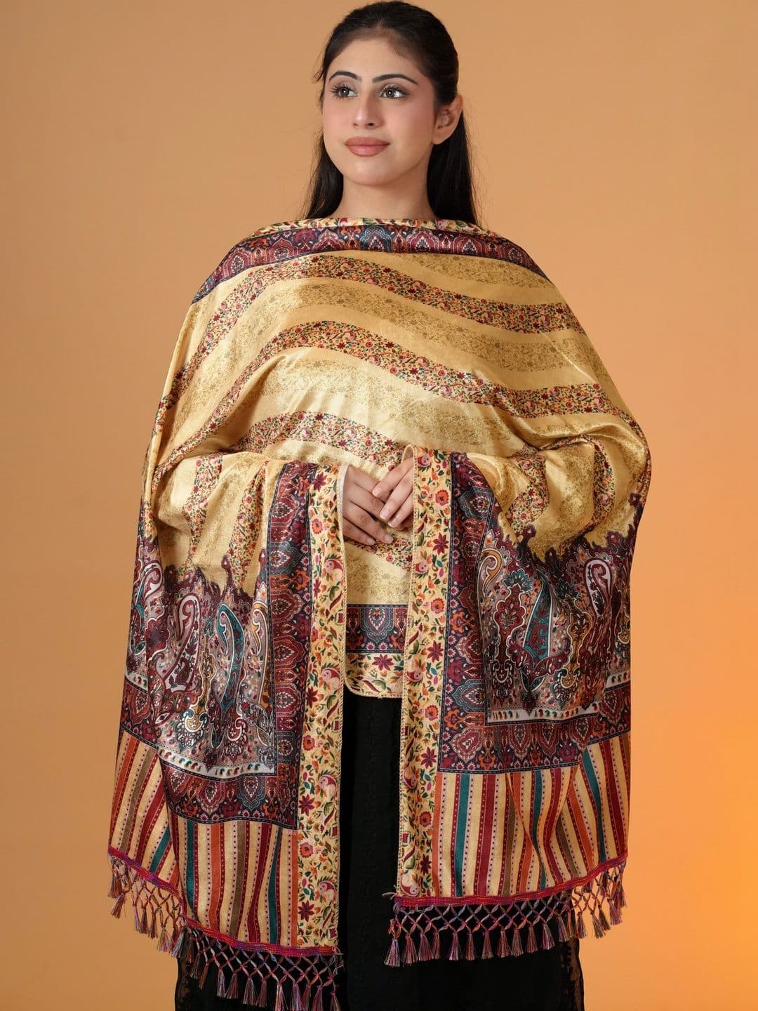 SHIFNEEN Women Paisley Printed Velvet Shawl thumbnail 4