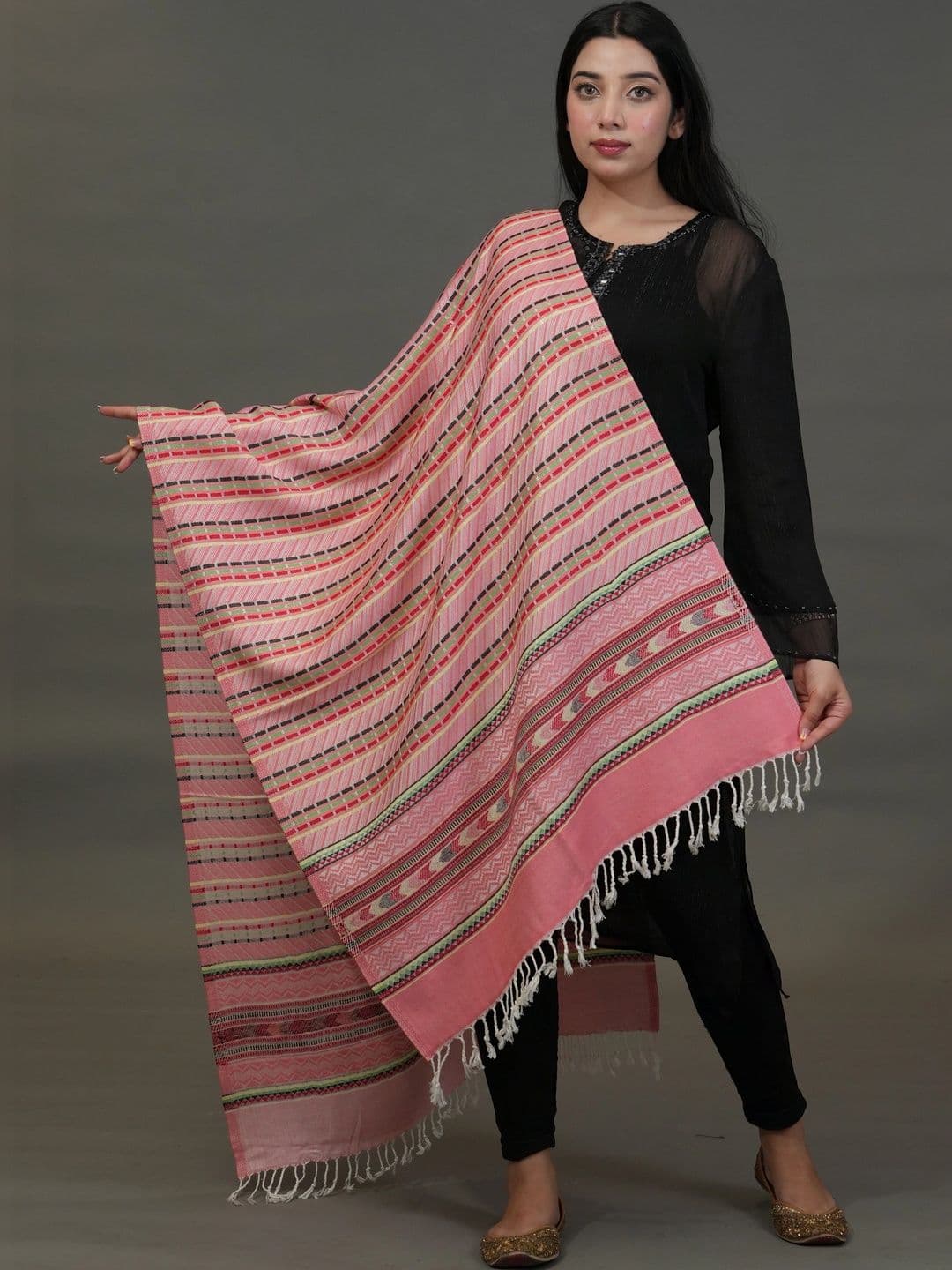 SHIFNEEN Women Striped Woven Design Acrylic Shawl thumbnail 3