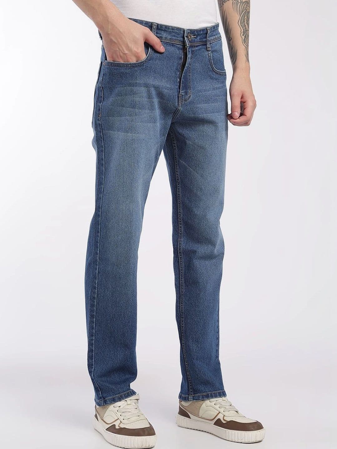 zayla Men Jean Regular Fit Mid-Rise Low Distress Light Fade Stretchable Jeans thumbnail 7
