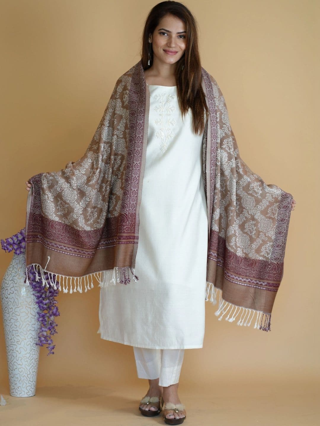 SHIFNEEN Women Ethnic Motifs Woven Design Acrylic Shawl - view 1