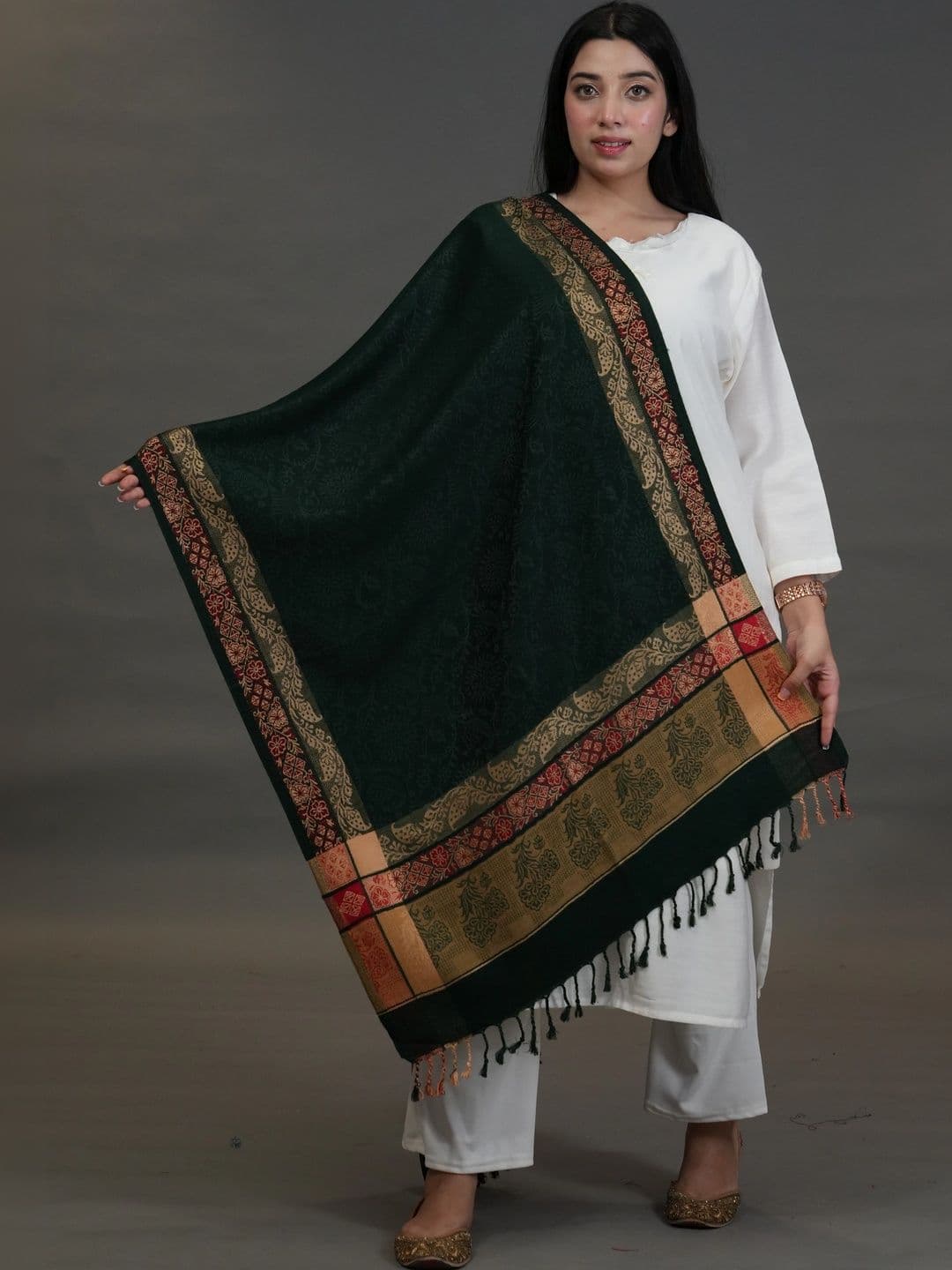 SHIFNEEN Women Floral Woven Design Acrylic Shawl thumbnail 3