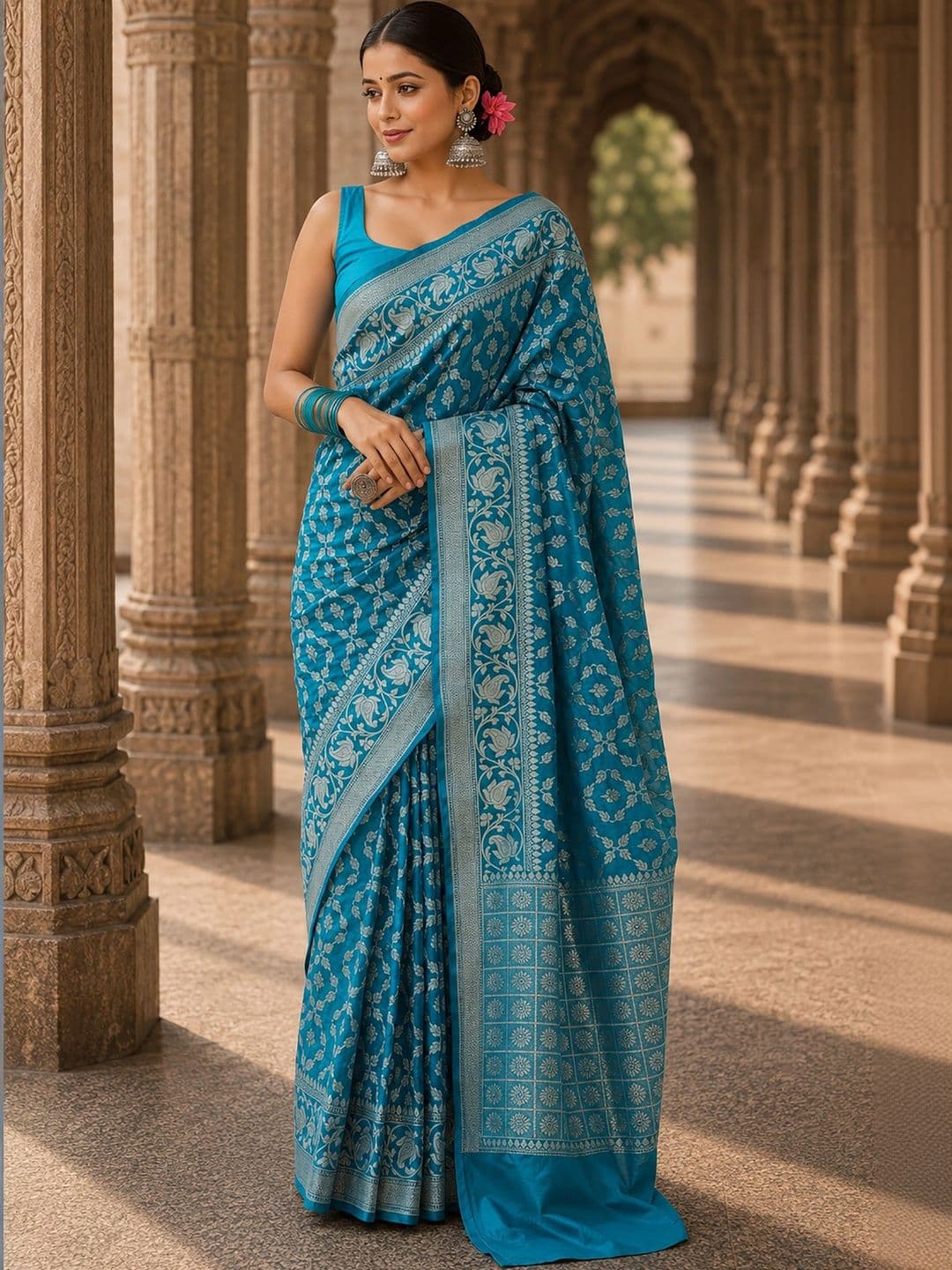 Anjaneya Sarees Woven Design Zari Silk Blend Designer Banarasi Saree - view 1